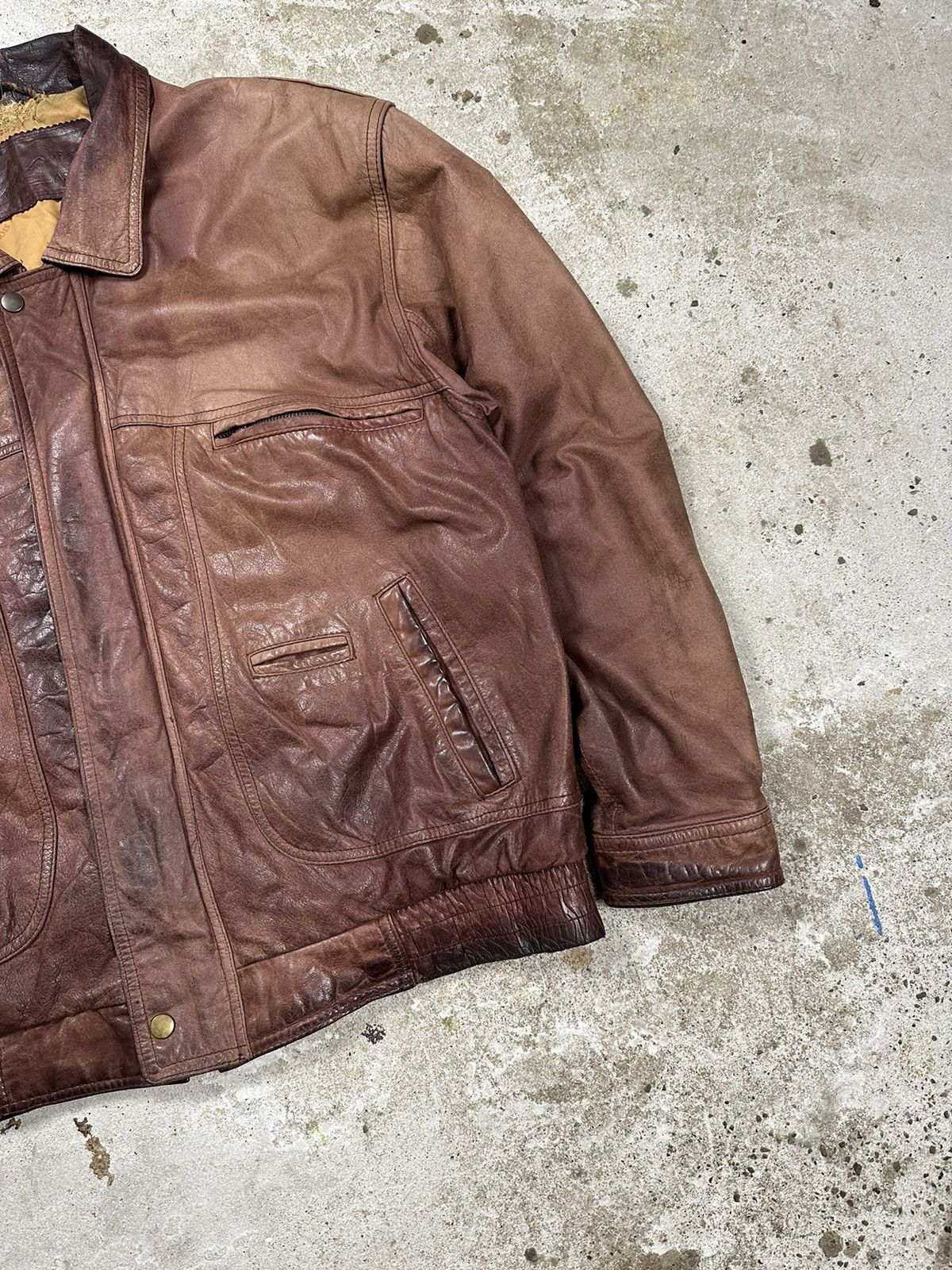 Vintage ‼️ Vintage 90s Distressed Brown / Orange Leather Jacket Rare Size US L / EU 52-54 / 3 - 5 Thumbnail