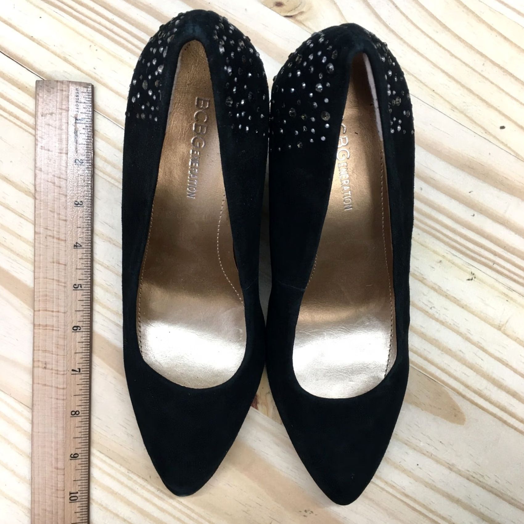 BCBGeneration BCBGeneration Heels Womens 8.5 Studded Slip On Wedge Pumps Black Suede Size US 9 / IT 39 - 7 Thumbnail