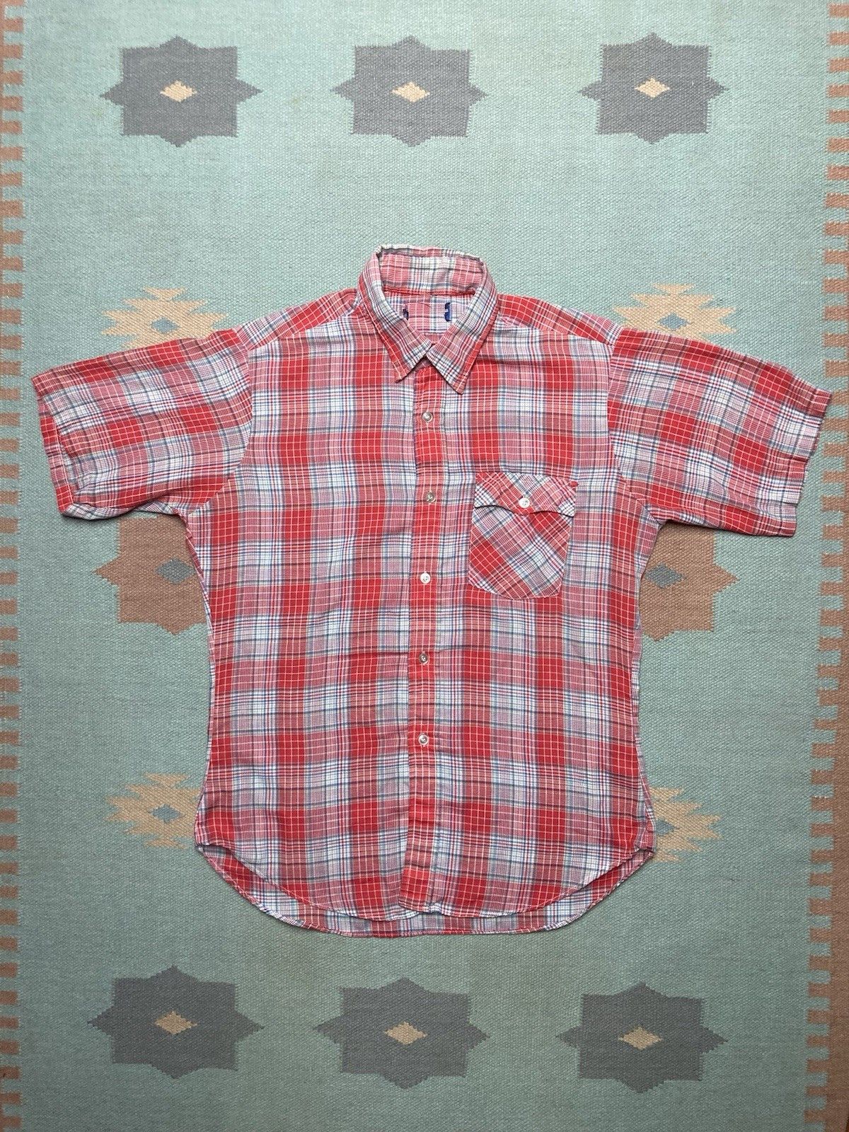 Vintage Vintage 80s button shirt plaid lightweight poly cotton large Size US L / EU 52-54 / 3 - 1 Thumbnail