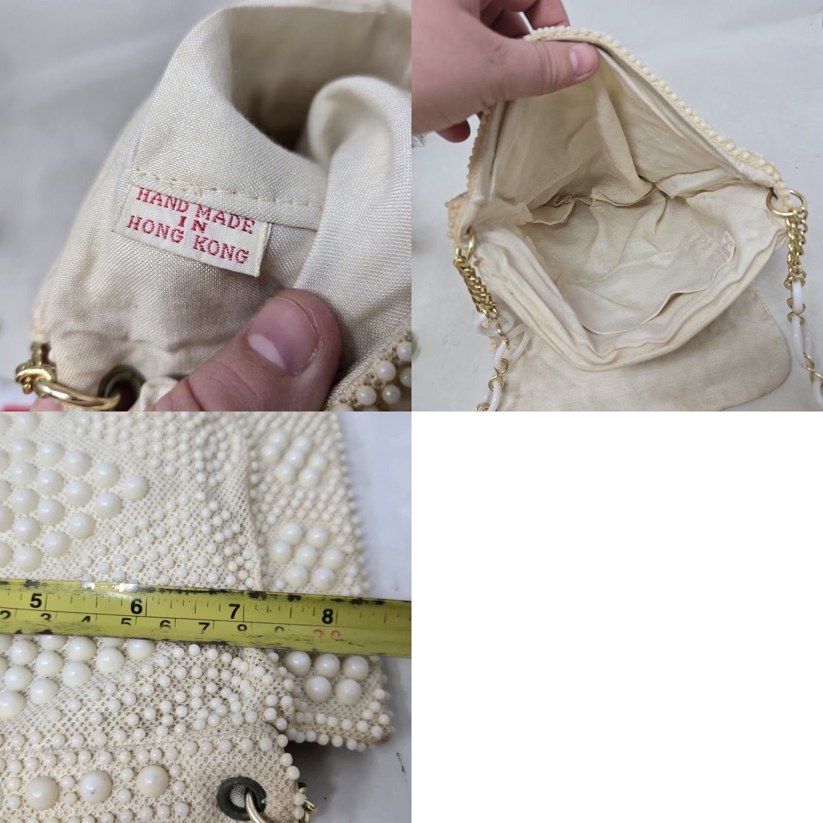 Vintage VINTAGE Beaded Ivory Purse Handbag Gold Chain Evening Bag Wedding Hong Kong Womens Size ONE SIZE - 9 Thumbnail
