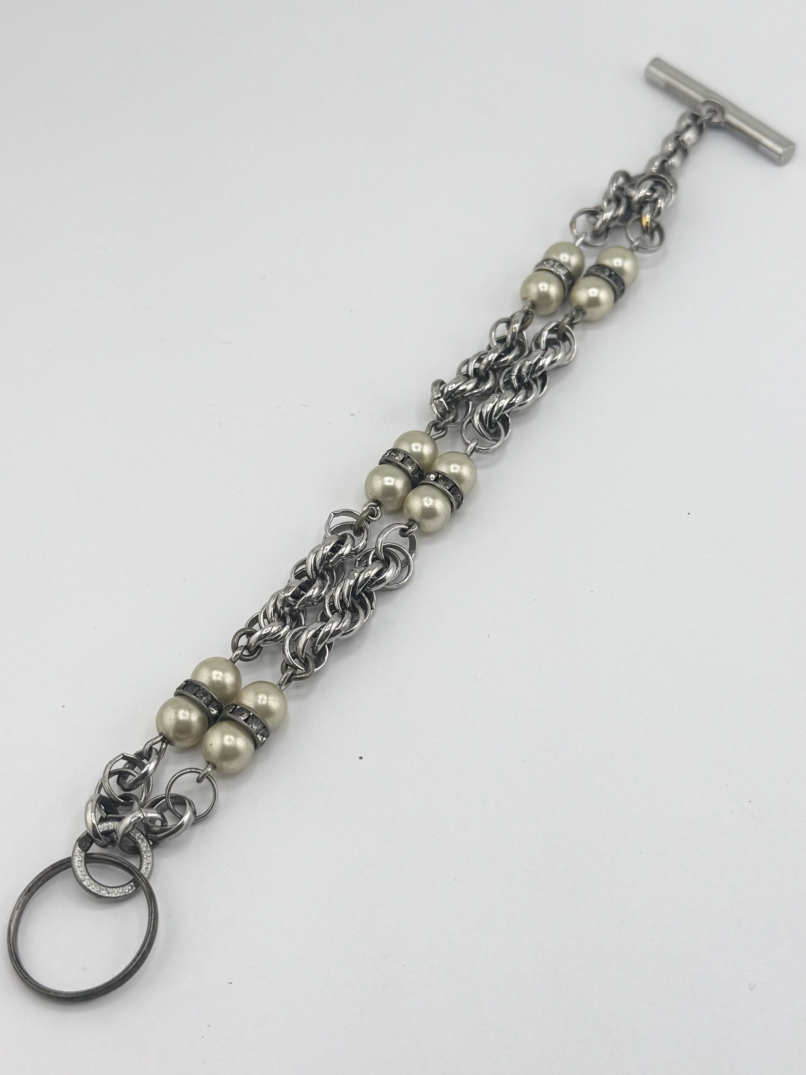 Vintage Vintage silver chain pearl rhinestone bracelet Size ONE SIZE - 4 Thumbnail