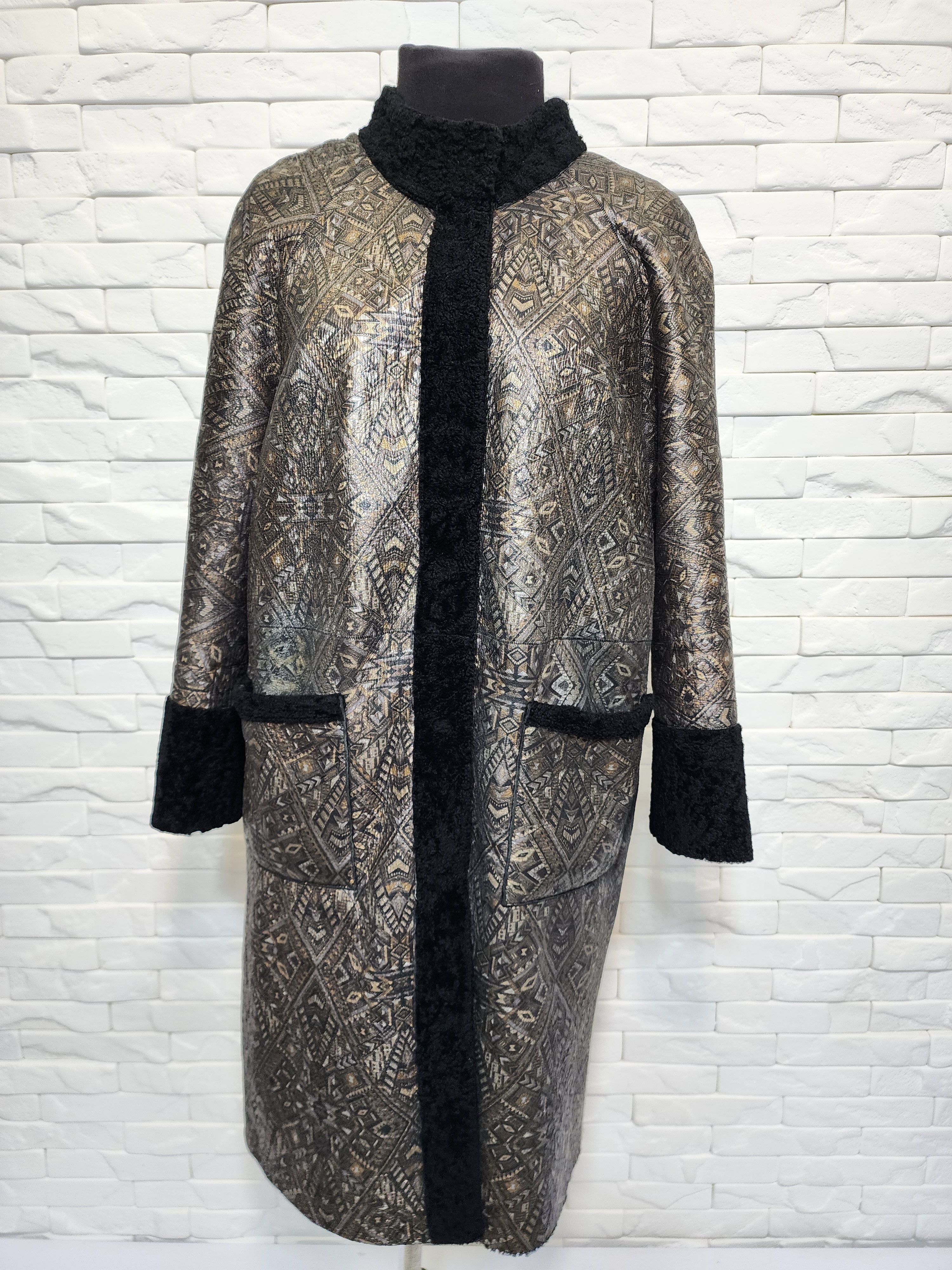 Reversible Black @ Bronze Sheepskin Coat: Genuine Fur