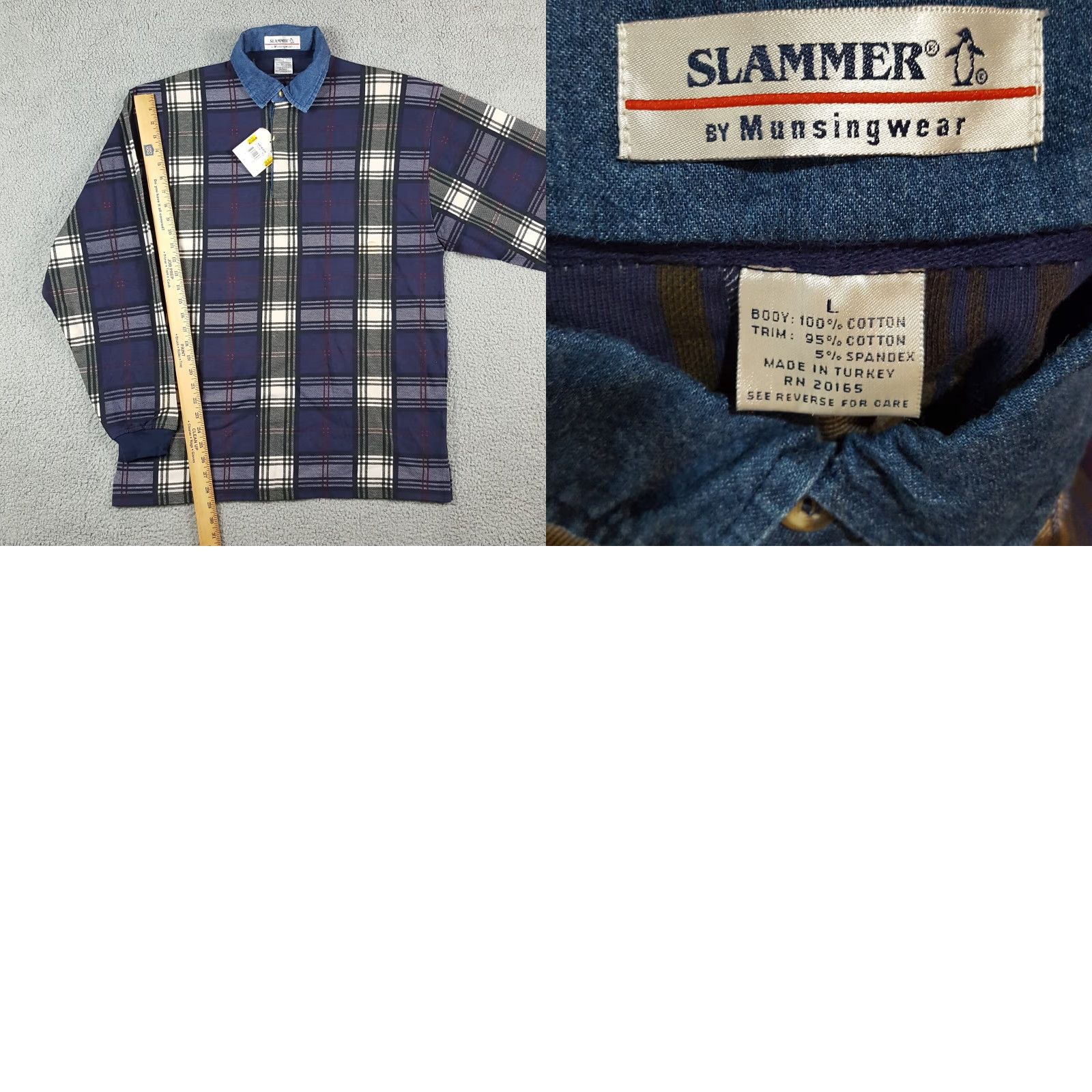 Vintage VINTAGE MunsingWear Polo Shirt Men Large Cotton Plaid 90s Casual Work Thick Button Collar Size US L / EU 52-54 / 3 - 8 Thumbnail
