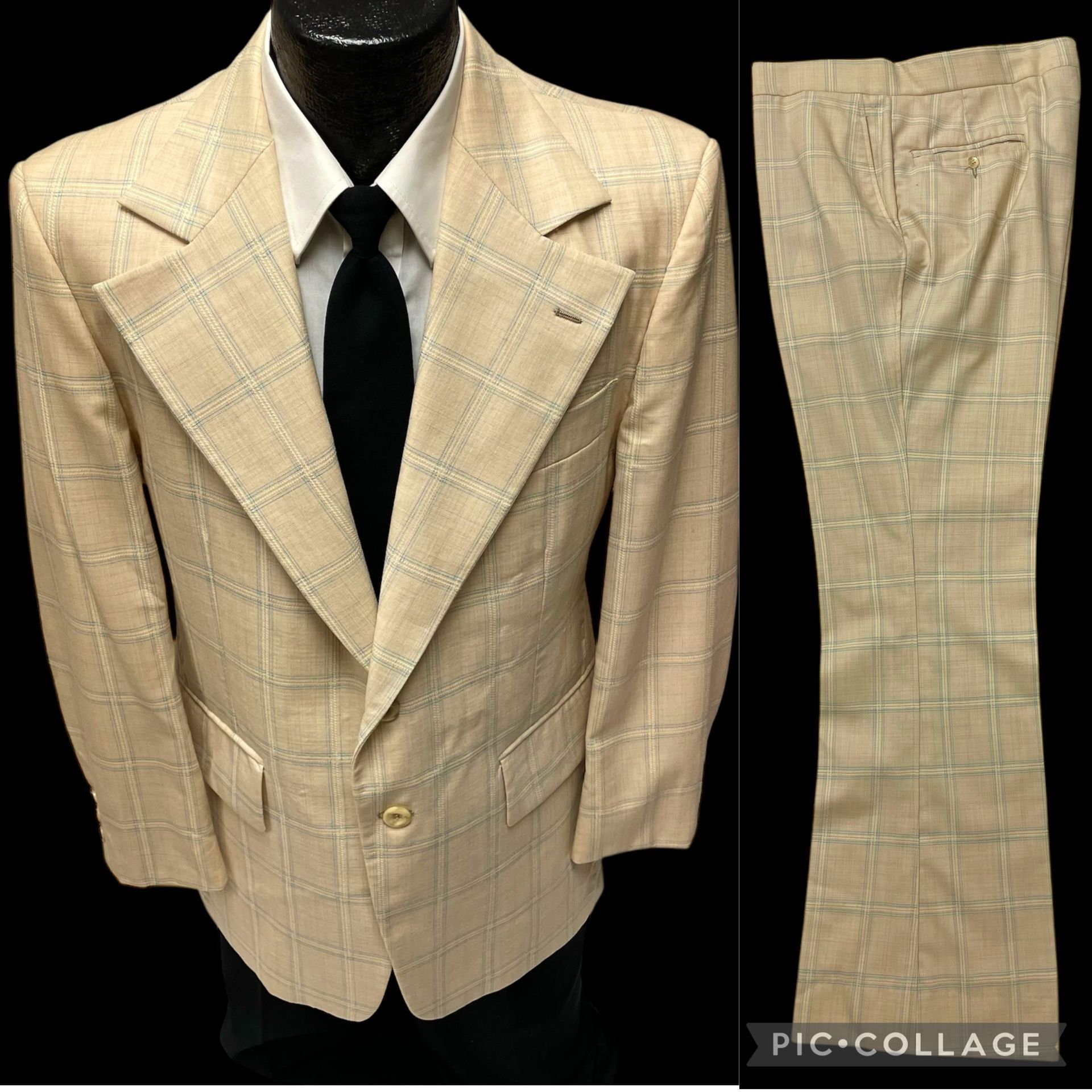 Other 2 pc Vtg Union Made OVERCHECK MoD Disco Bell Bottom Suit Size 38R - 1 Thumbnail