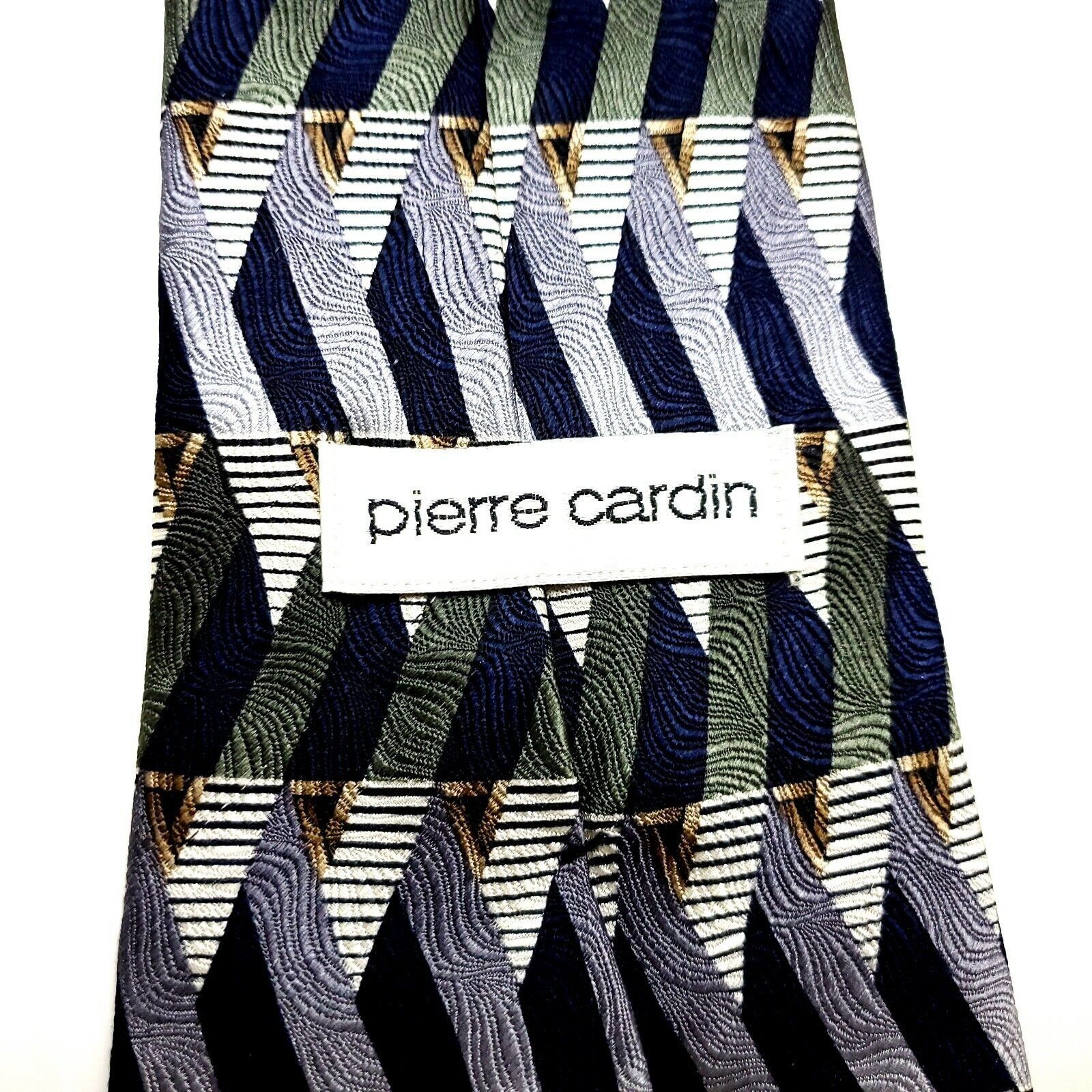 Pierre Cardin Pierre Cardin Silk Tie Print Green Silver Abstract Wide Size ONE SIZE - 3 Thumbnail