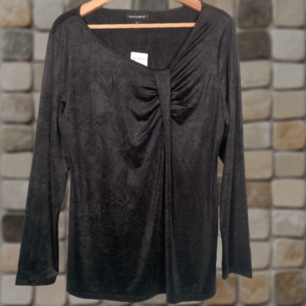 Vintage VINTAGE Fashion Bug Tunic Shirt XL Black Long Sleeve Stretch Crinkle Polyester NOS Gothic Y2K Vampire Casual Women Size XL / US 12-14 / IT 48-50 - 1 Thumbnail