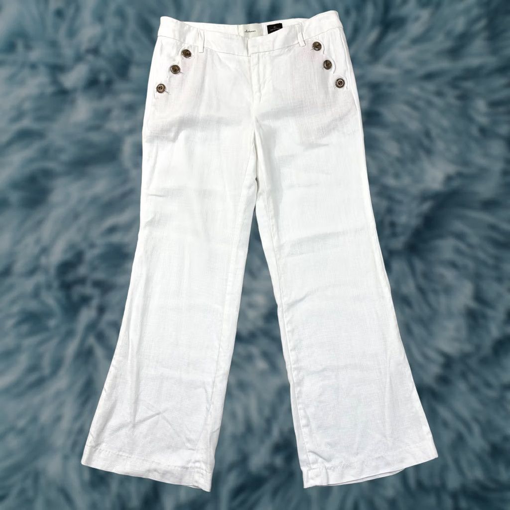 Anthropologie Elevenses The Brighton White Linen Wide-Leg Sailor Pants Womens 10 Size 24" / US 00 / IT 34 - 1 Thumbnail