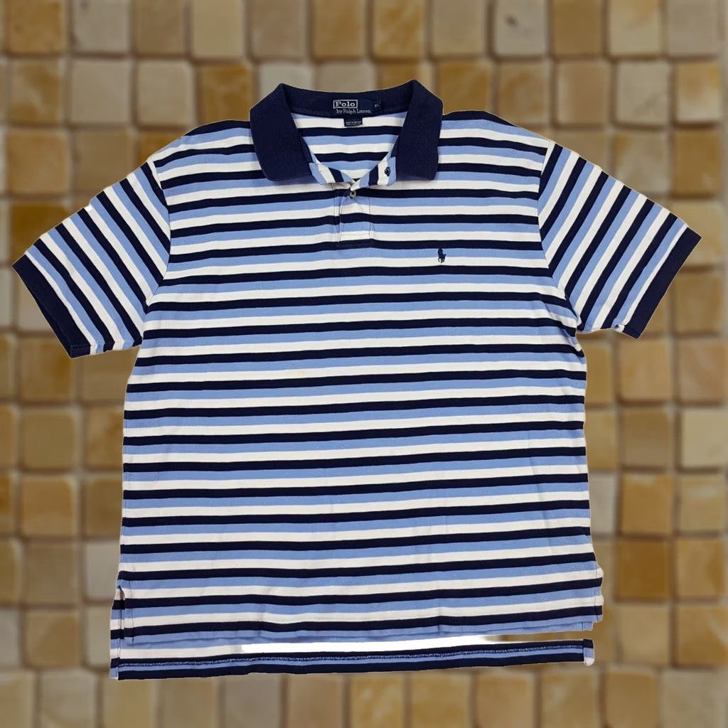 Polo Ralph Lauren VINTAGE Polo Ralph Lauren Blue Striped Collared Size XL Relaxed Polo Shirt Men Size US XL / EU 56 / 4 - 1 Thumbnail