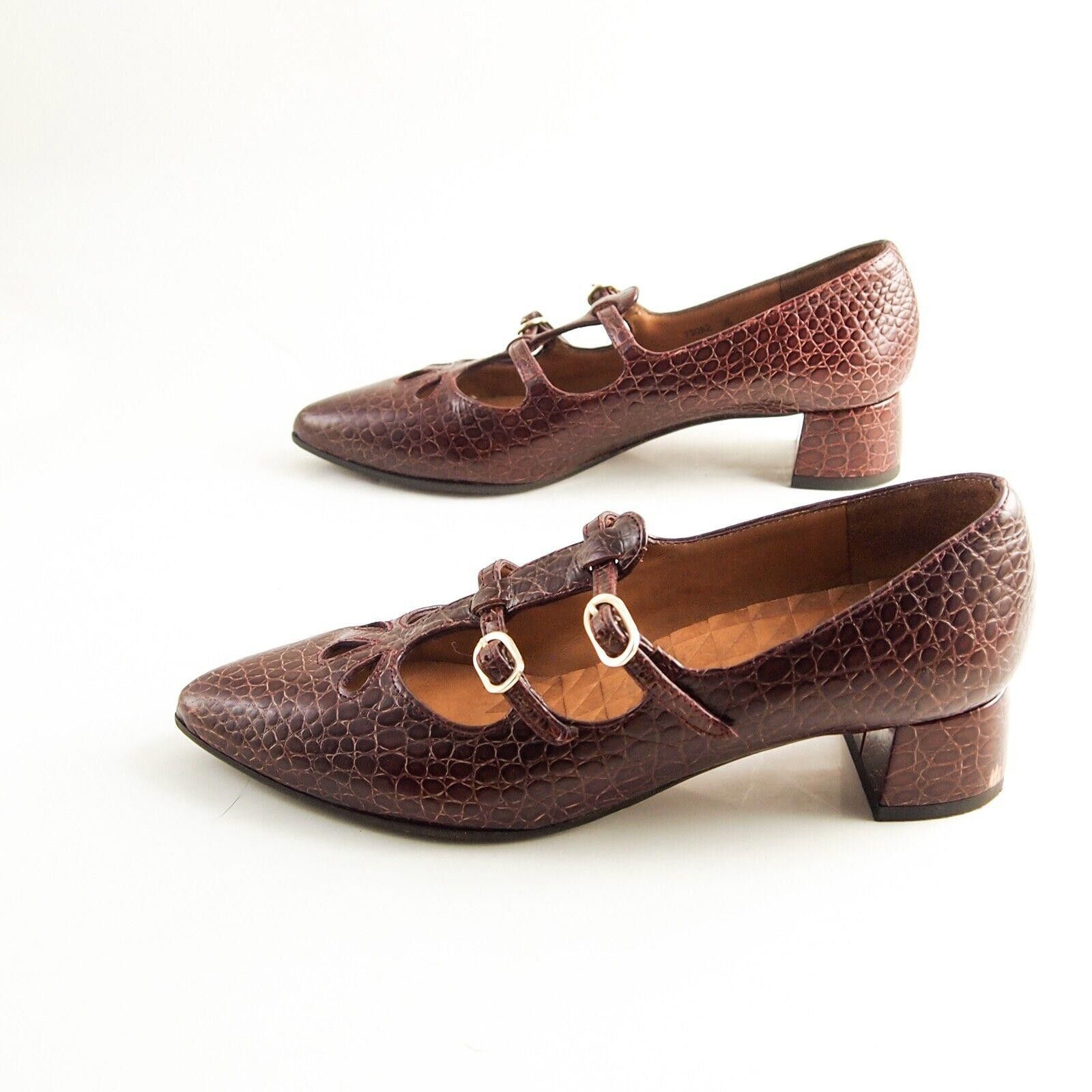 Designer Chie Mihara Mary Jane Flats Burgundy Faux Croc EU 36 US 6 Size US 6 / IT 36 - 3 Thumbnail