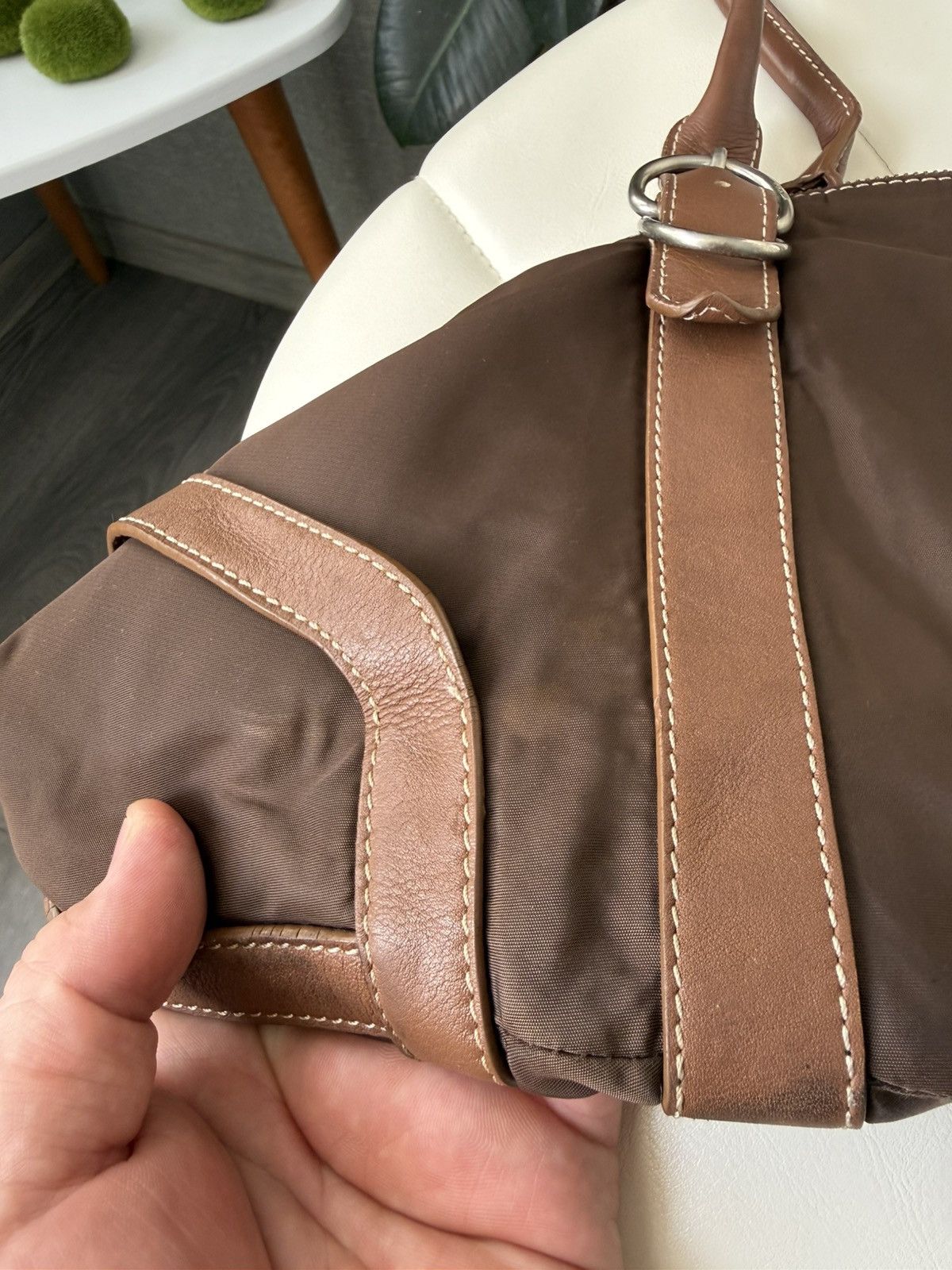 Prada Vintage 00s Prada Triangle Logo Nylon & Leather Brown Bag Size ONE SIZE - 20 Thumbnail