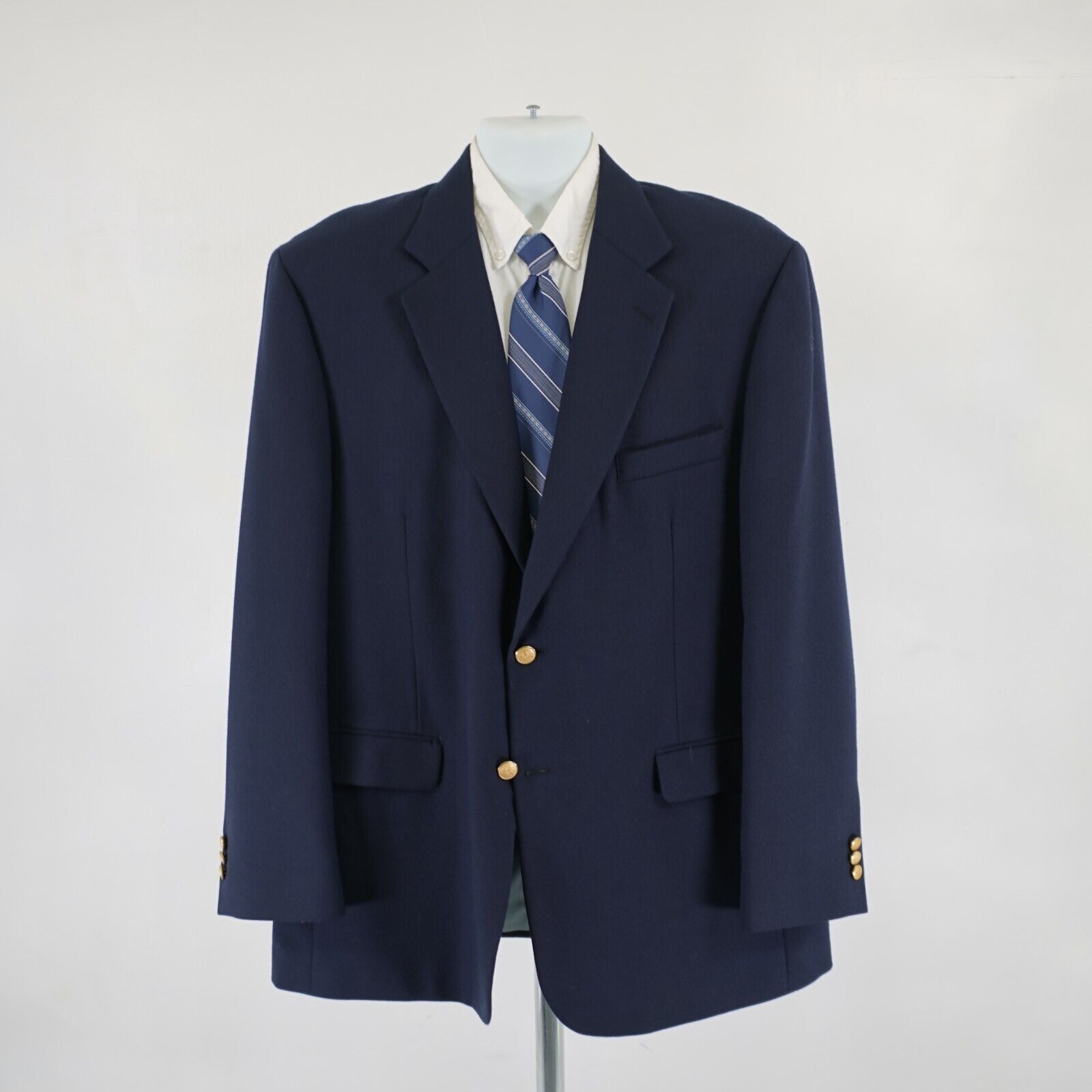 Stafford Stafford Worsted Wool Blend Blue 2 Gold Button 44L / Slim 46 Size 44L - 5 Thumbnail