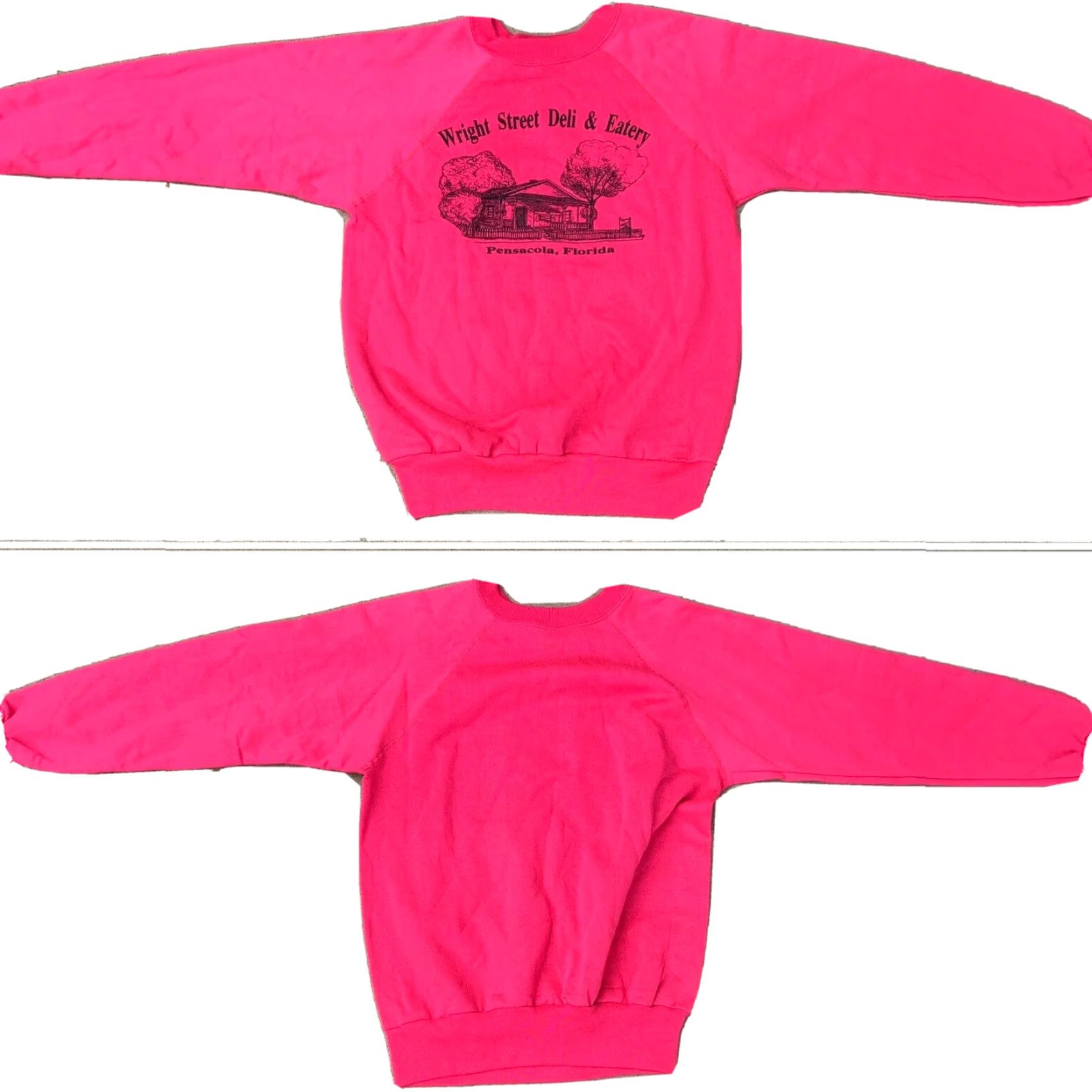 Vintage VINTAGE Wright Street Deli & Eatery Pensacola Florida Raglan Sweatshirt L Pink 80s Mens Size US L / EU 52-54 / 3 - 7 Thumbnail