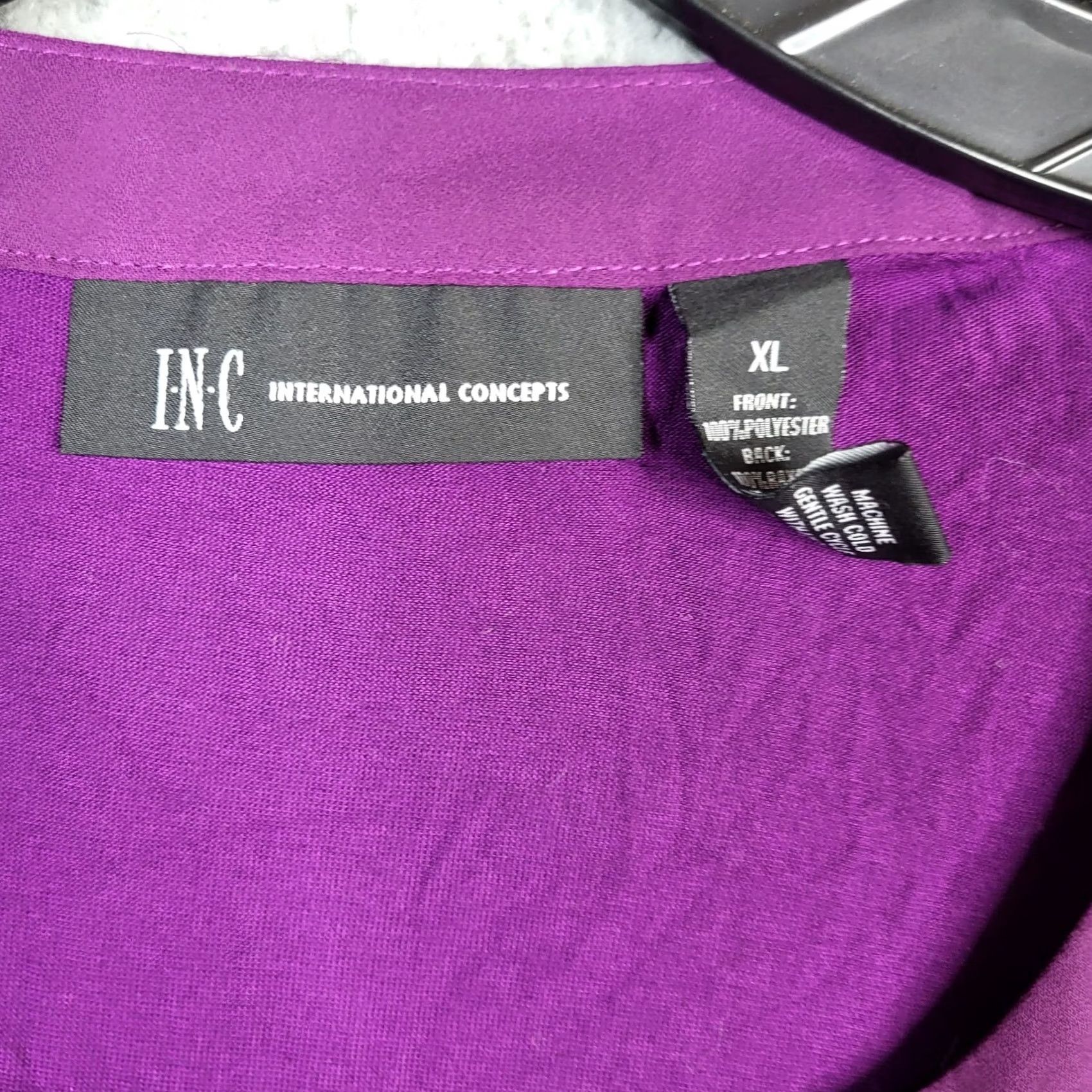 Vintage I.N.C International Concepts Purple Button-Up Blouse XL Womens Shirt V-Neck Sleeveless Spa? Size XL / US 12-14 / IT 48-50 - 2 Thumbnail