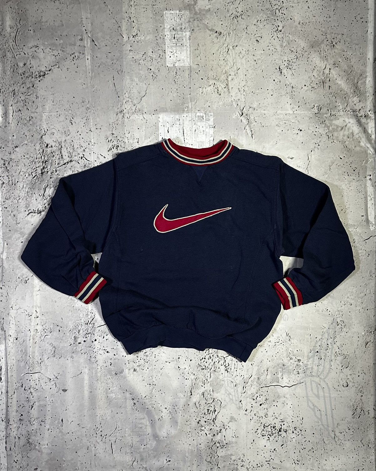 Vintage Nike Big Logo Navy Blue Sweatshirt Center Swoosh.