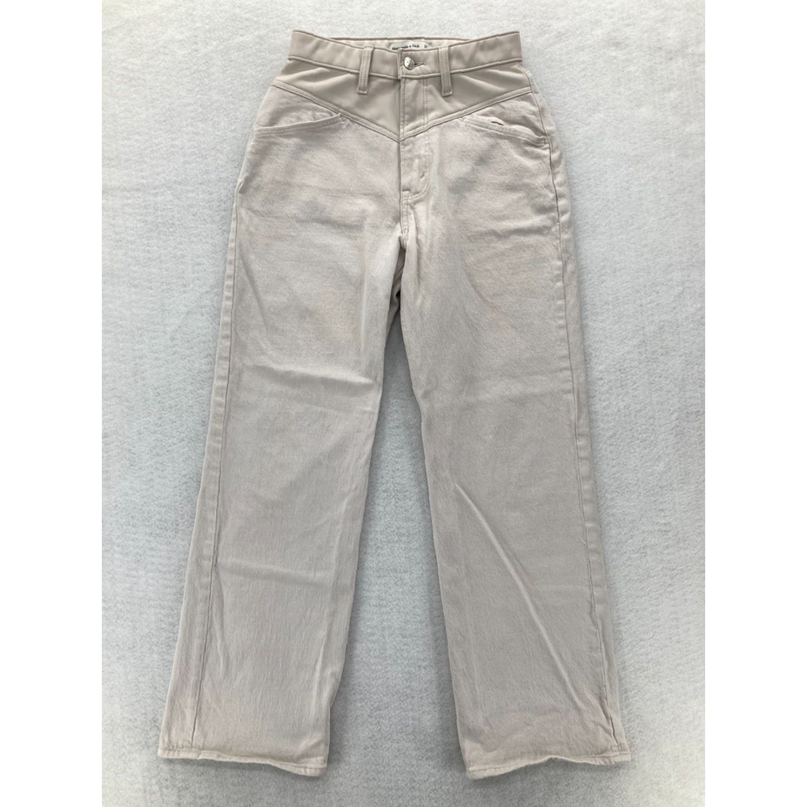 Abercrombie & Fitch Abercrombie & Fitch Curve Love Jeans Women's 26/2 Short 90s Straight Relaxed Beige Cotton Spandex Denim Jeans Women 90s Theme Mens Womens Size 26" / US 2 / IT 38 - 2 Thumbnail