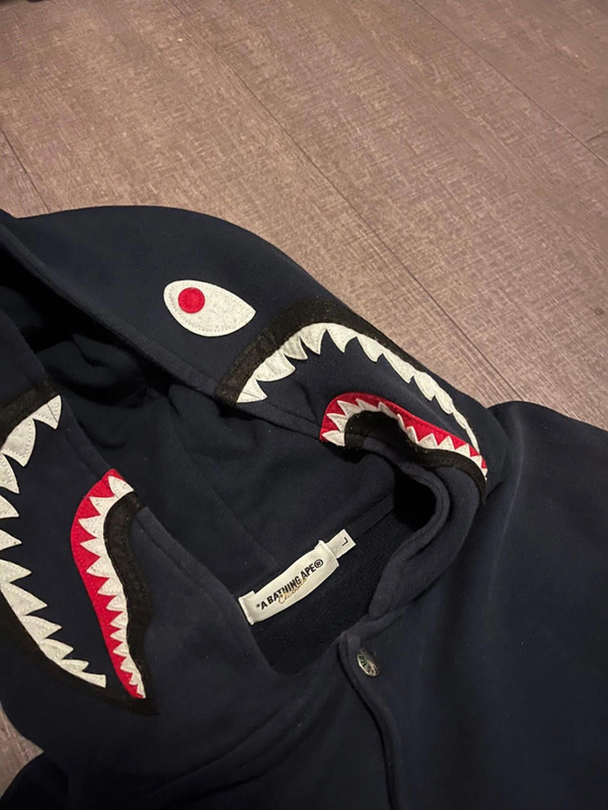 Bape BAPE - Shark Hoodie Black and White Varsity Jacket Size US M / EU 48-50 / 2 - 7 Thumbnail
