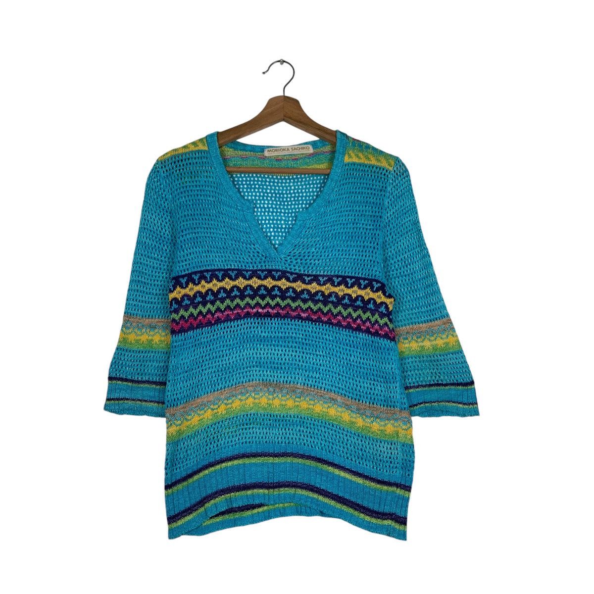 Handmade MORIOKA SACHIKO 3q Sleeve Mesh Knitwear Handmade #1222-C55 Size US M / EU 48-50 / 2 - 1 Thumbnail