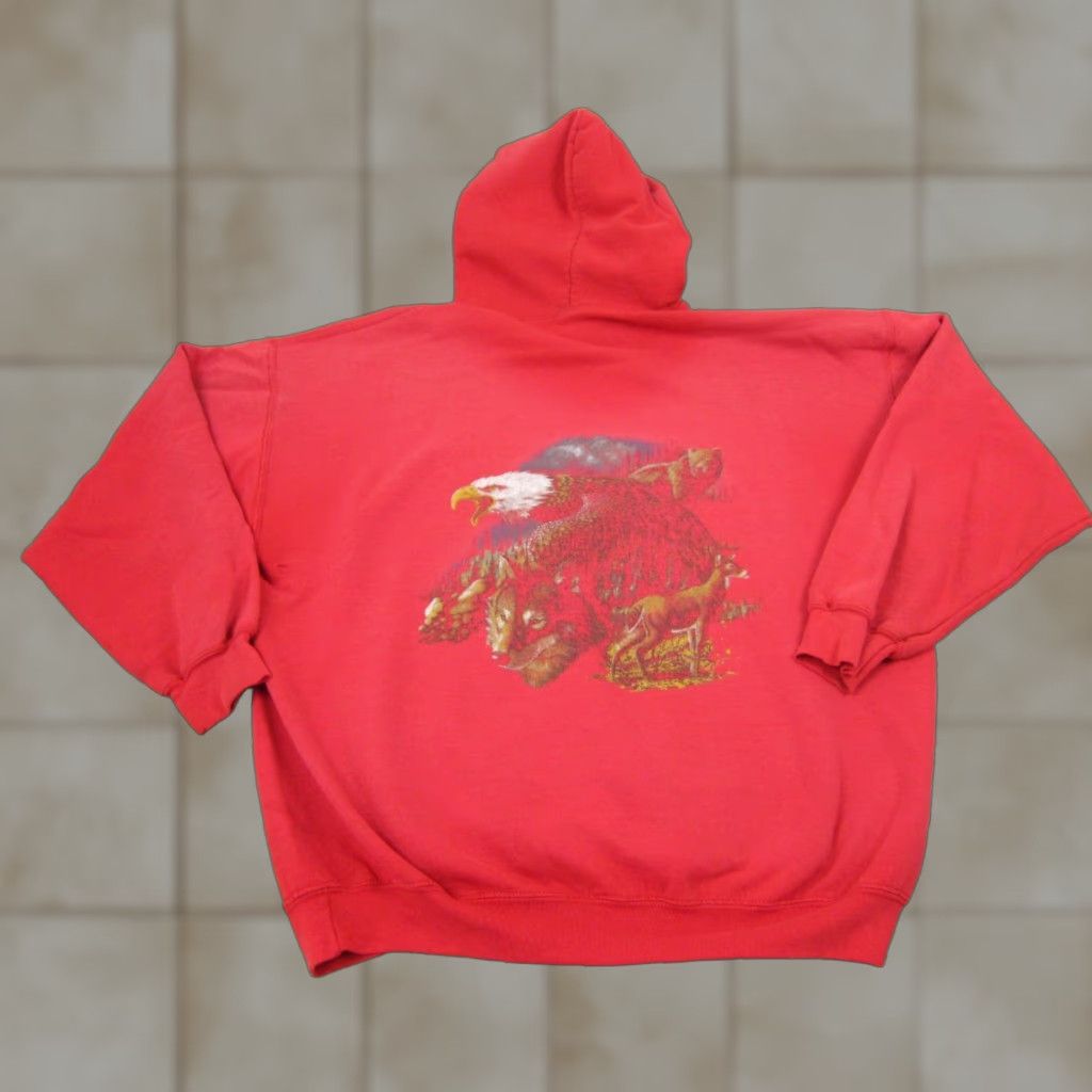 Vintage VINTAGE Eagle Bear Wolf Hoodie Mens XL Red 90s Pullover Sweatshirt Size US XL / EU 56 / 4 - 1 Thumbnail