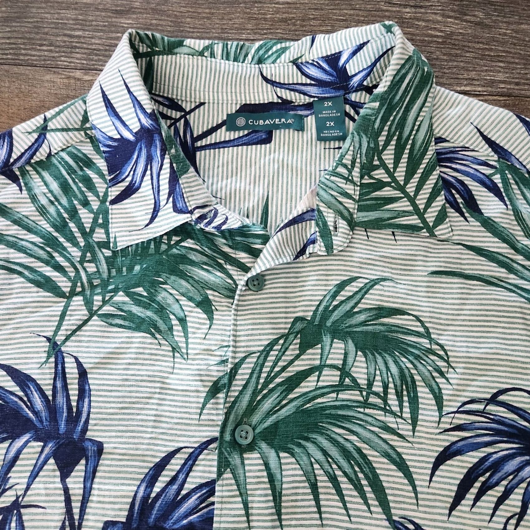 Cubavera Cubavera Hawaiian Shirt Mens XXL Tropical Palms AOP Blue Green Beach Size US XXL / EU 58 / 5 - 2 Thumbnail