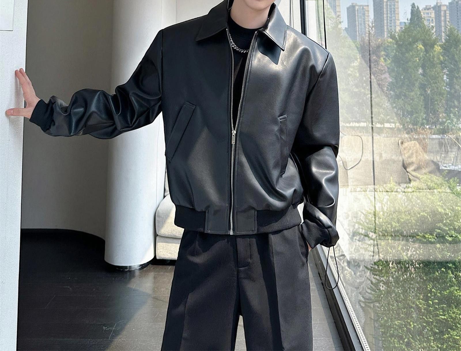 Vintage Black Faux Leather Bomber Jacket, Relaxed Fit Outerwear Size US M / EU 48-50 / 2 - 1 Thumbnail