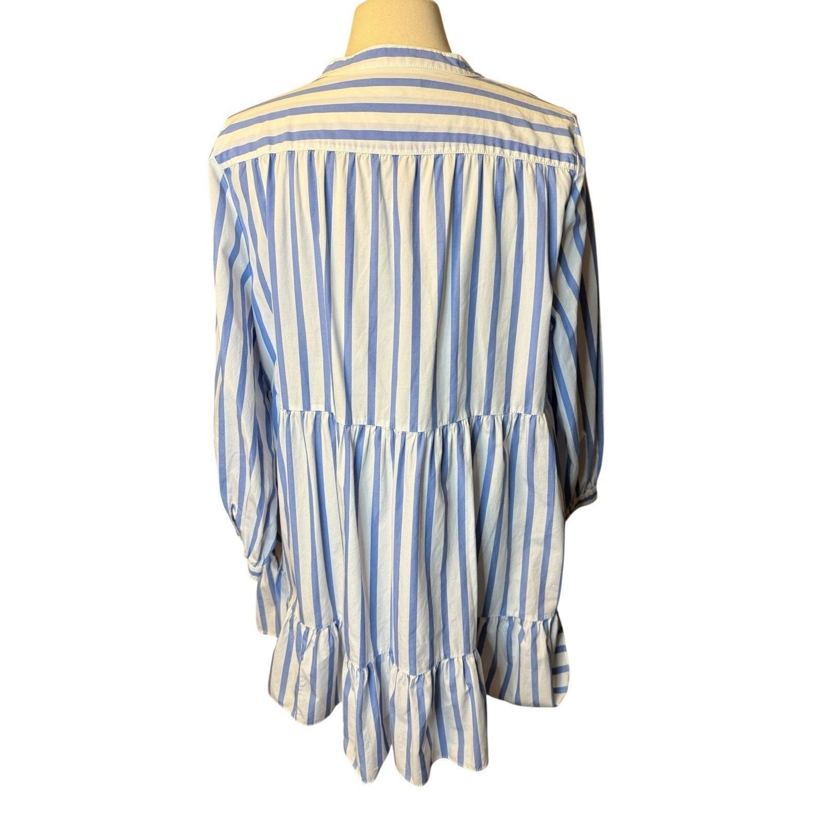 J.Crew J. CREW Tiered Cotton Poplin Mini Dress Barrie Stripe Blue Size L / US 10 / IT 46 - 4 Thumbnail