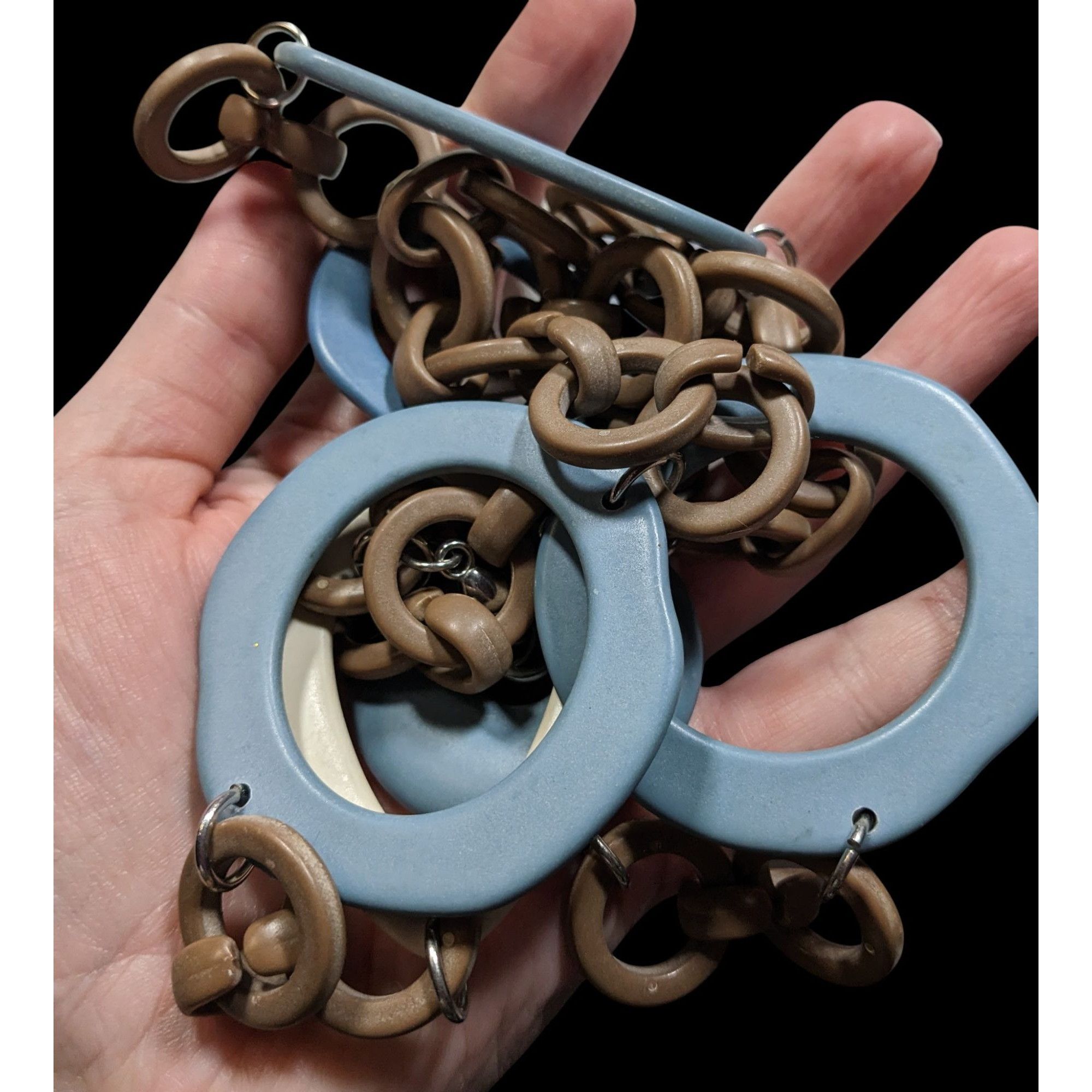 Other Retro Chunky Link Necklace With Large Blue & Beige Resin Geo Size ONE SIZE - 3 Thumbnail