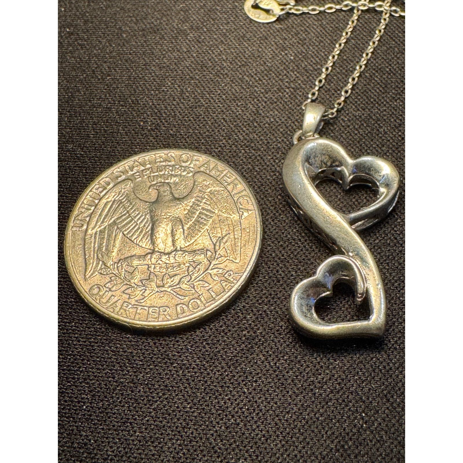 Other 925 Sterling Silver Dbl Heart Laser Cut Sides Necklace 18in Size ONE SIZE - 5 Thumbnail