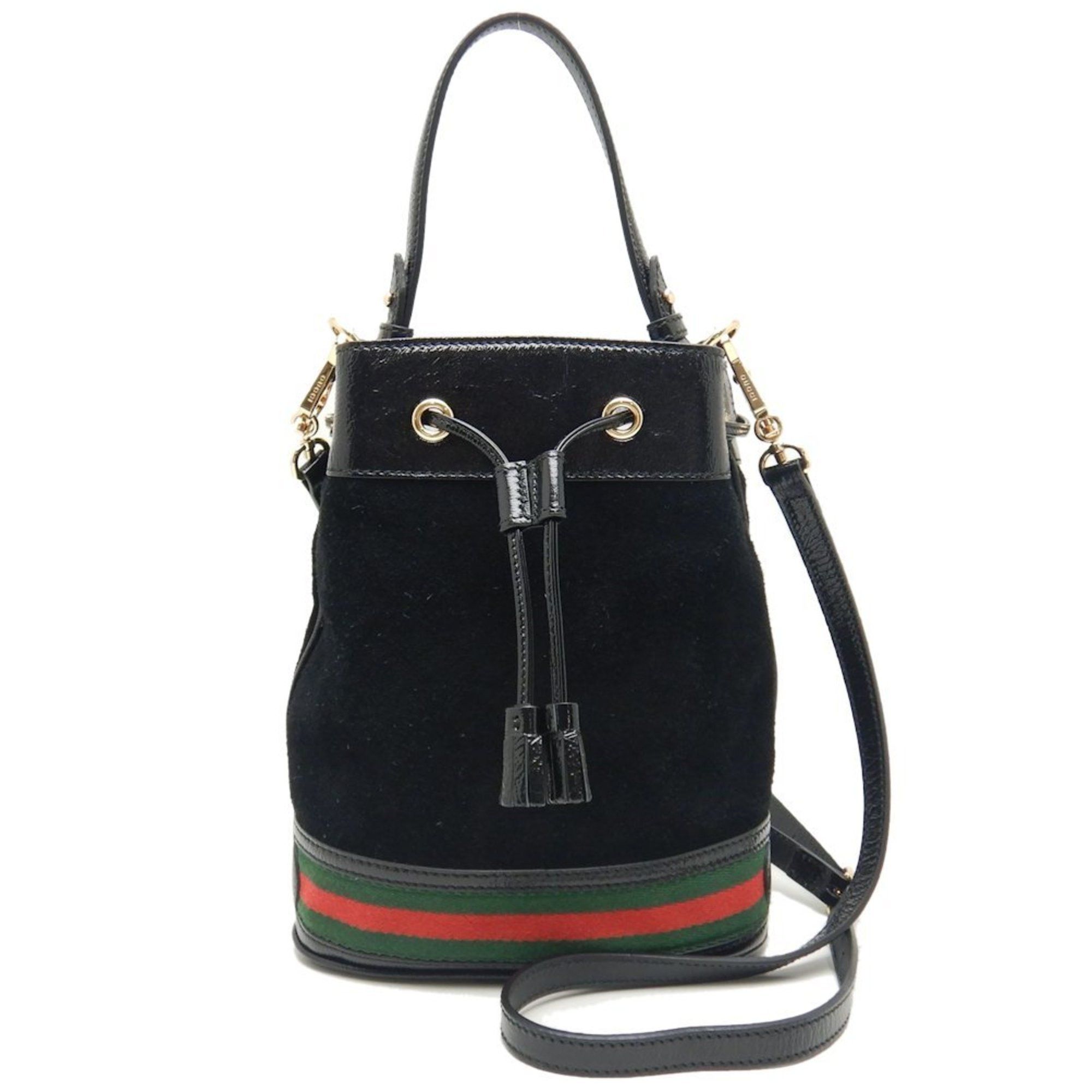 image of Gucci Small Bucket Bag 550621 Shoulder 2Way Ophidia Suede X Patent Leather Black 250612, Women's