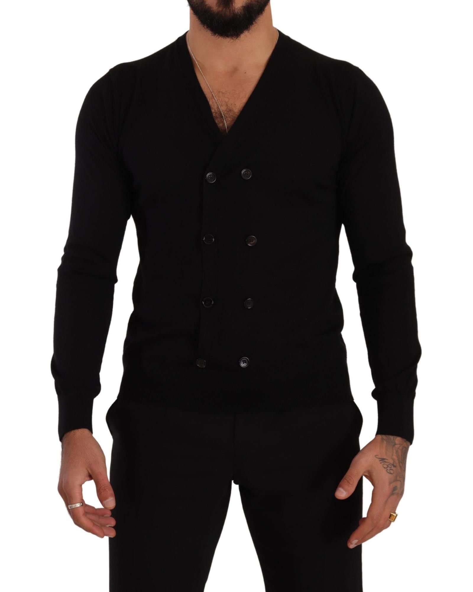 image of Dolce Gabbana Button Down Cashmere Cardigan Sweater in Black, Men's (Size Small)