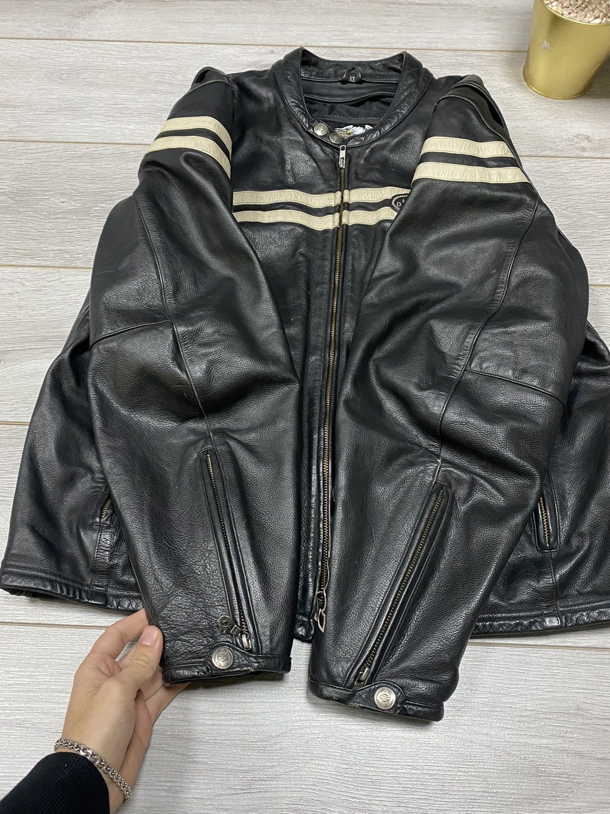 Vintage Harley Davidson big logo vintage leather racing jacket Size US XL / EU 56 / 4 - 5 Thumbnail