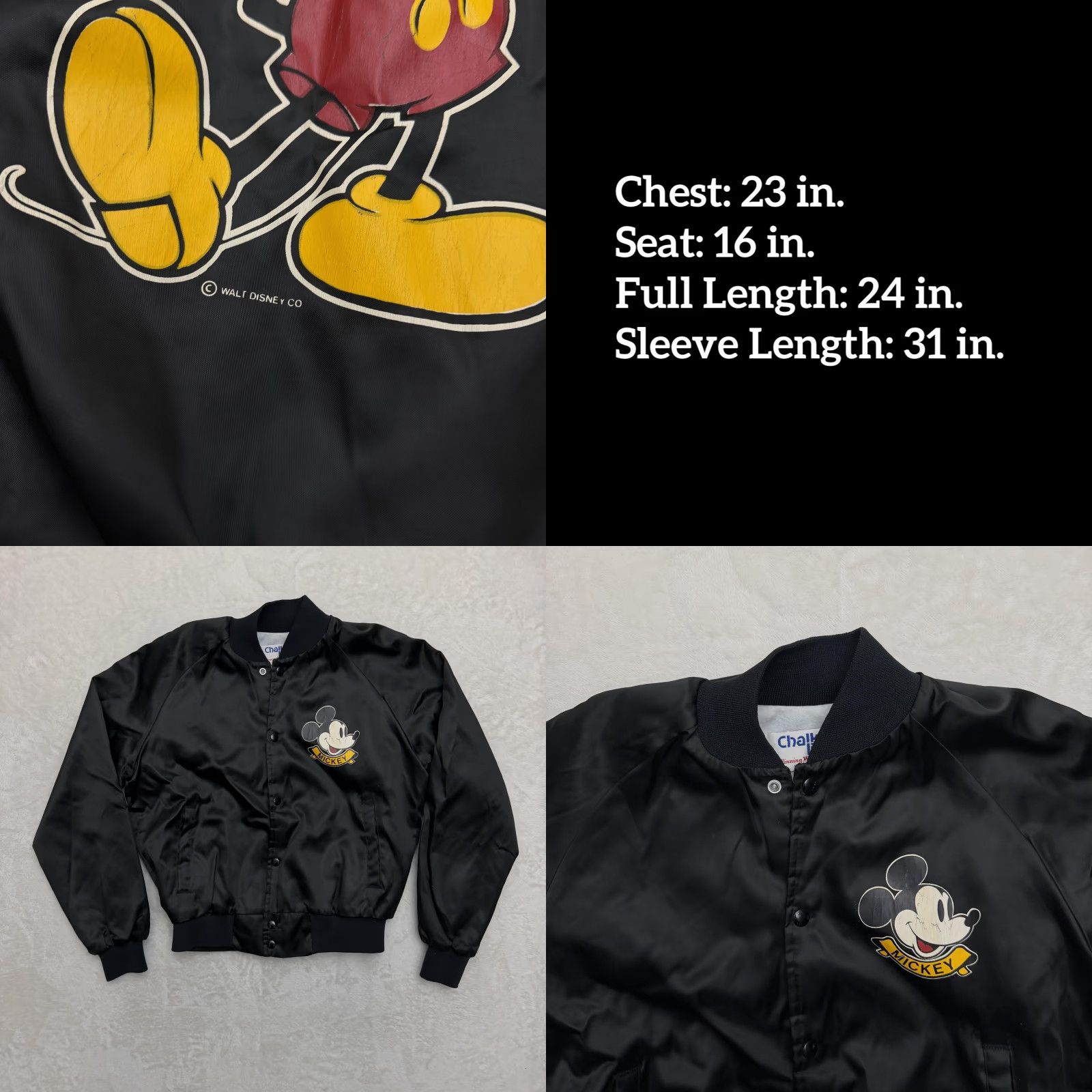 Chalk Line VINTAGE Chalk Line Mickey Mouse Disney Jacket Mens S Black Satin Bomber 80s Size US S / EU 44-46 / 1 - 8 Thumbnail