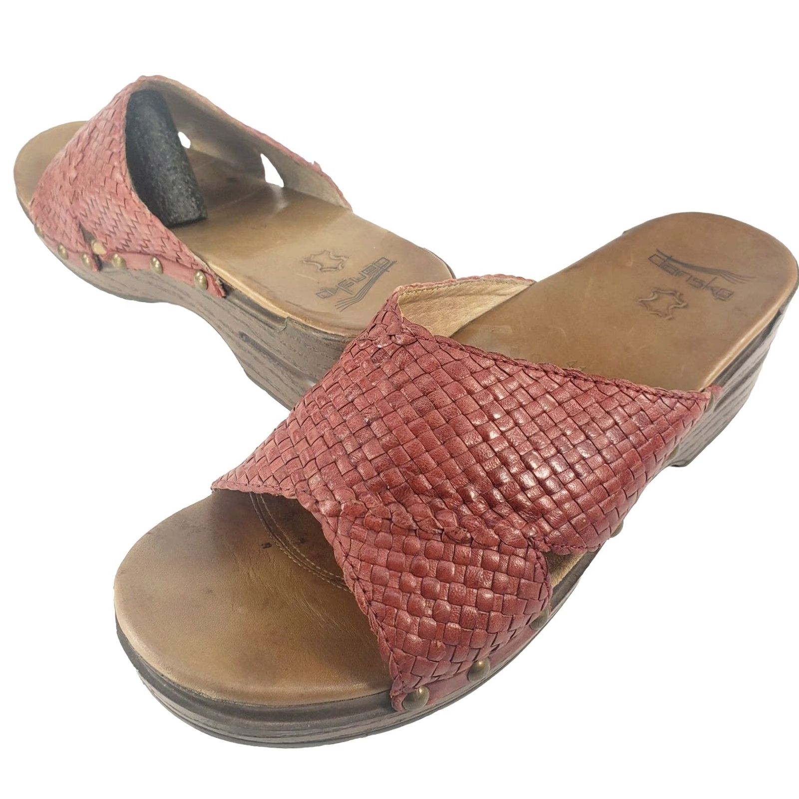 Dansko DANSKO Mila Woven Criss Cross Leather Slide Red Sandals Sz. 9.5-10 EU 41 Mens Womens Girls Boys Size US 9.5 / IT 39.5 - 2 Thumbnail
