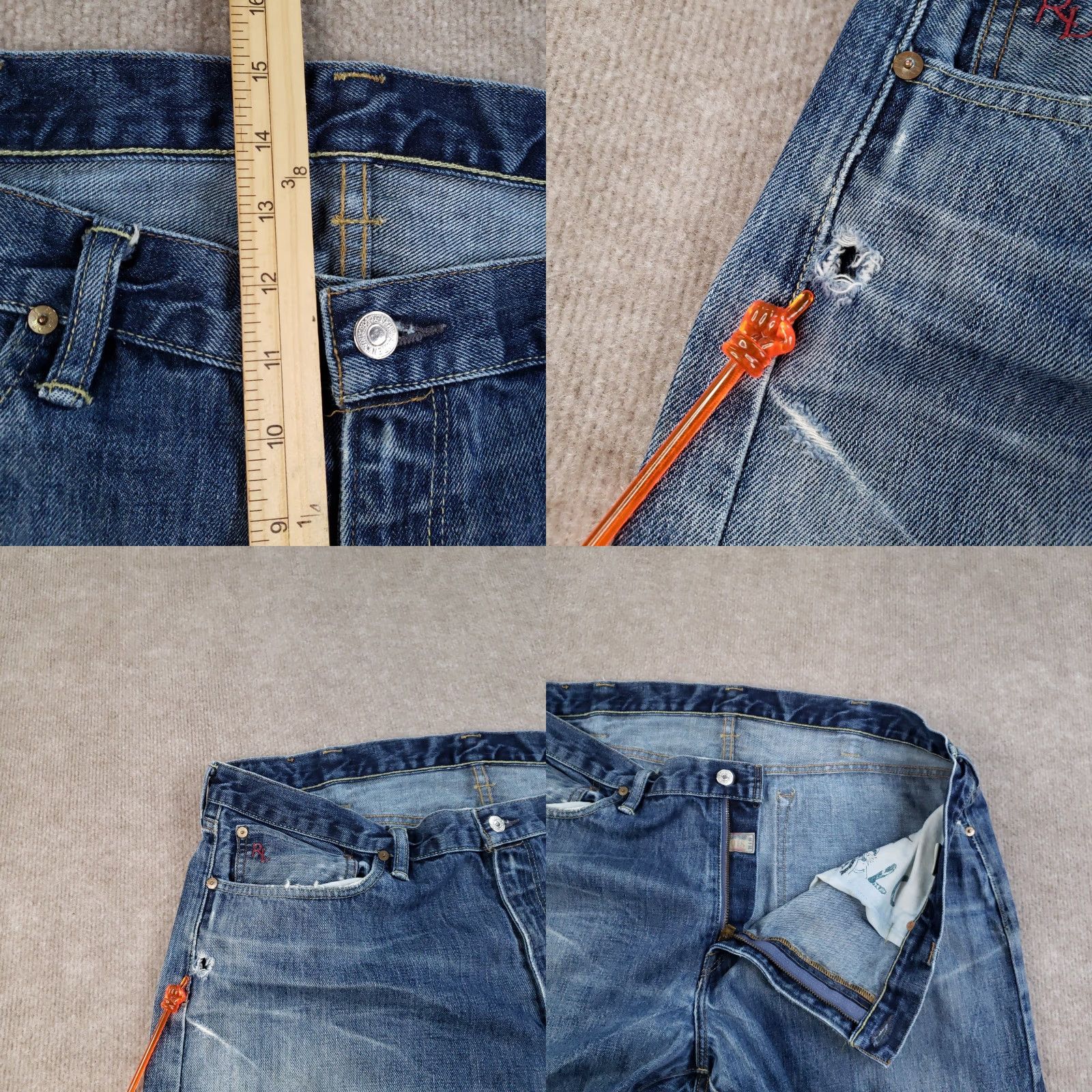 Ralph Lauren RALPH LAUREN Jeans 40x32 Blue Distressed Slim Straight Fit Denim Mens Size US 40 / EU 56 - 8 Thumbnail