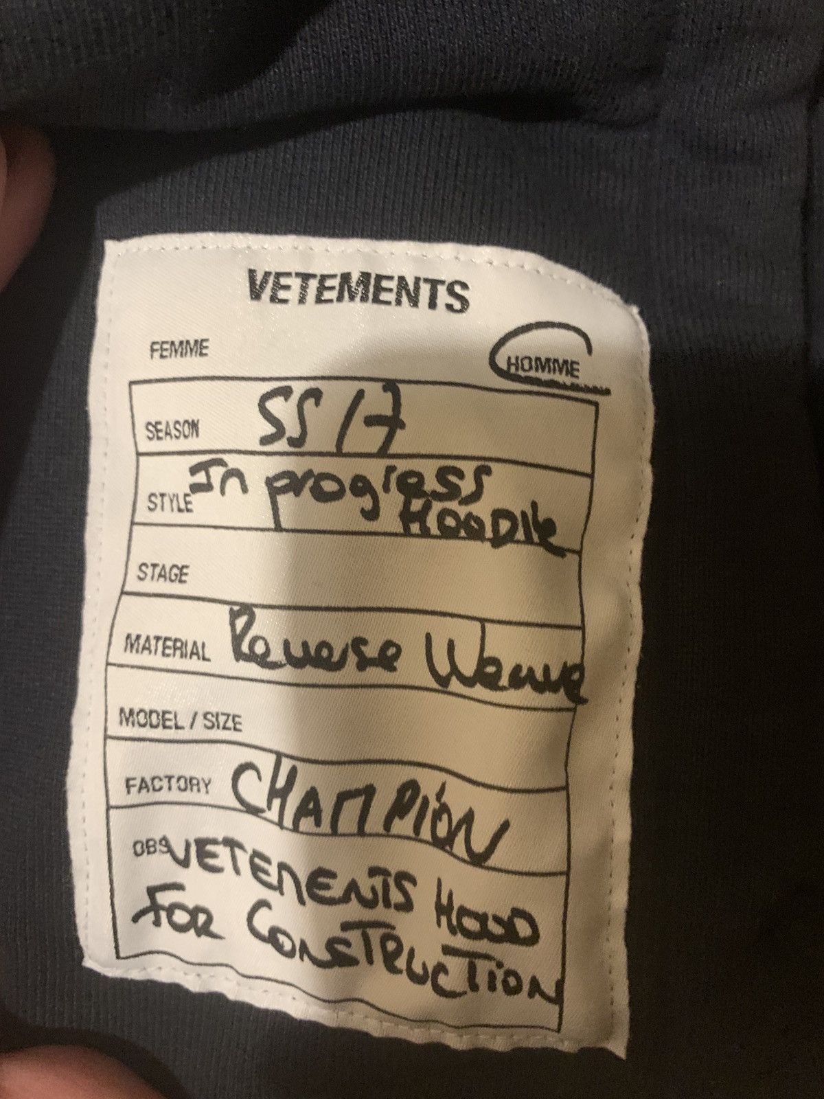 Champion × Vetements Vetements Champion in progress hoodie Size US S / EU 44-46 / 1 - 8 Thumbnail