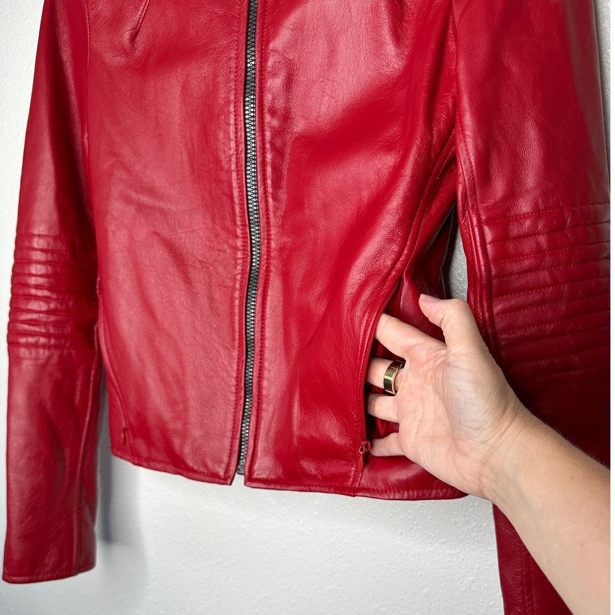 Other William B Red Leather Moto Jacket Front Zip Silk Lining S Size S / US 4 / IT 40 - 3 Thumbnail