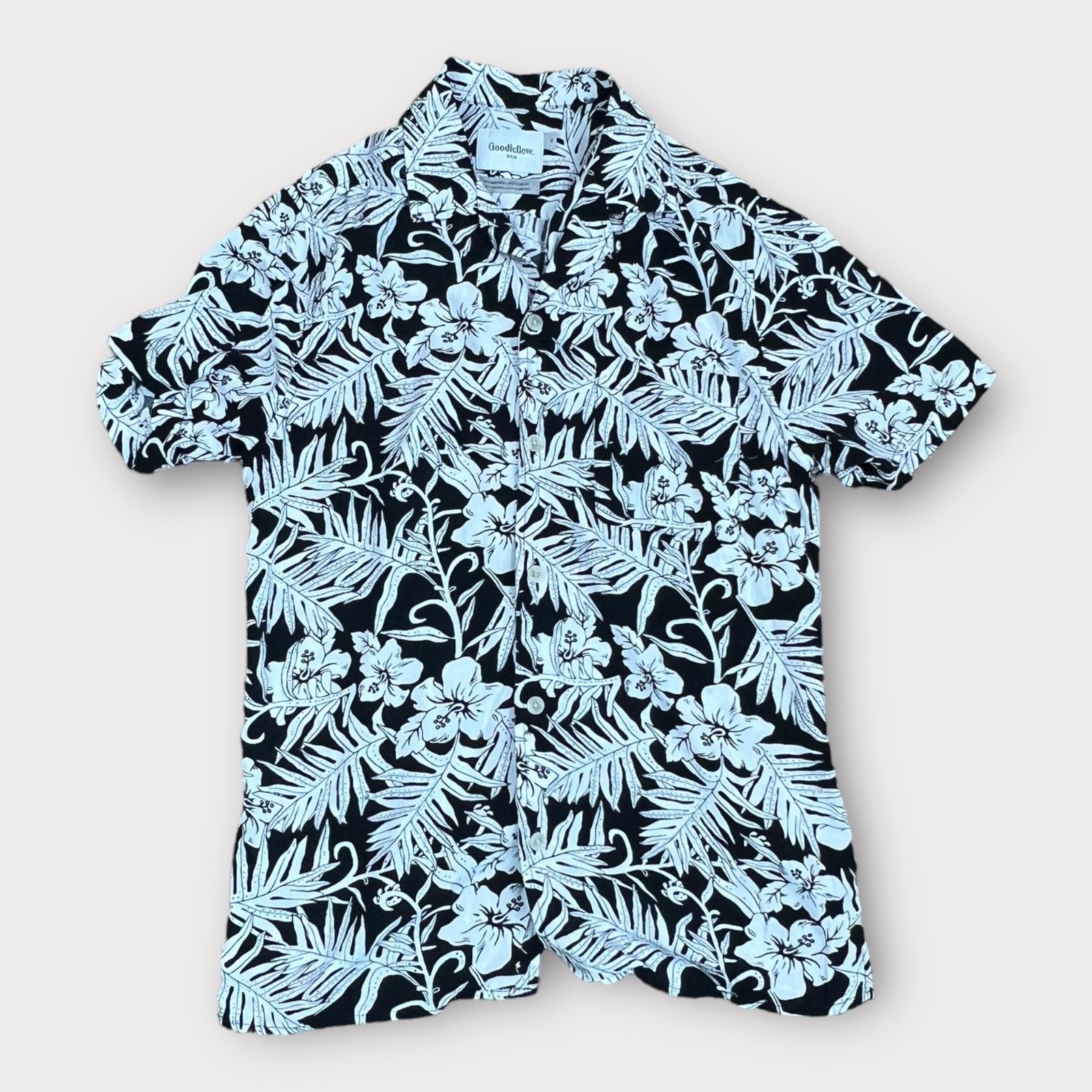 Target Basics Goodfellow & Co | Black White Hawaiian Floral Shirt Size US S / EU 44-46 / 1 - 5 Thumbnail
