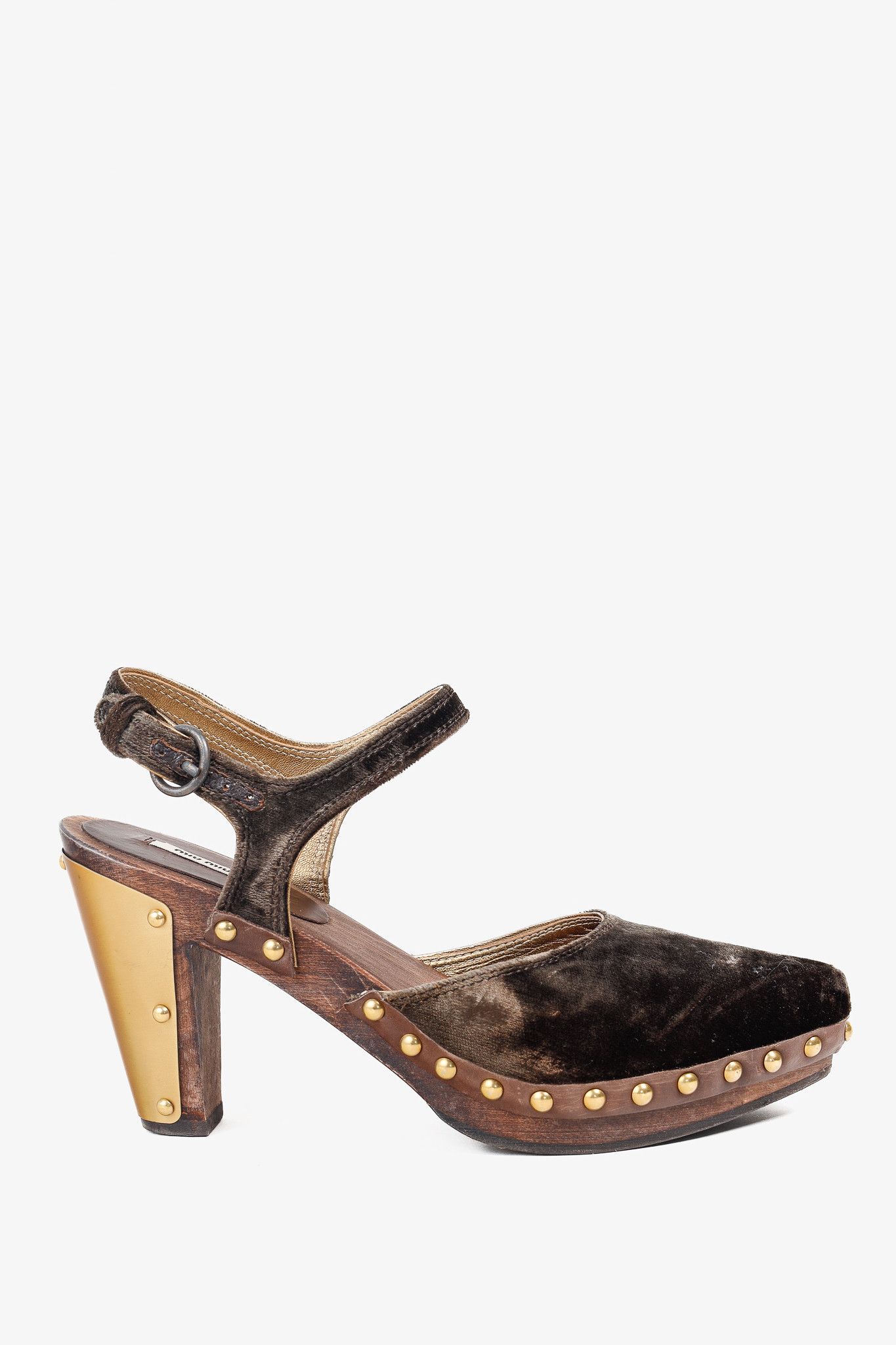 Miu Miu Miu Miu Olive Green Velvet Studded Accent D'Orsay Clogs Size US 4.5 / IT 34.5 - 1 Thumbnail