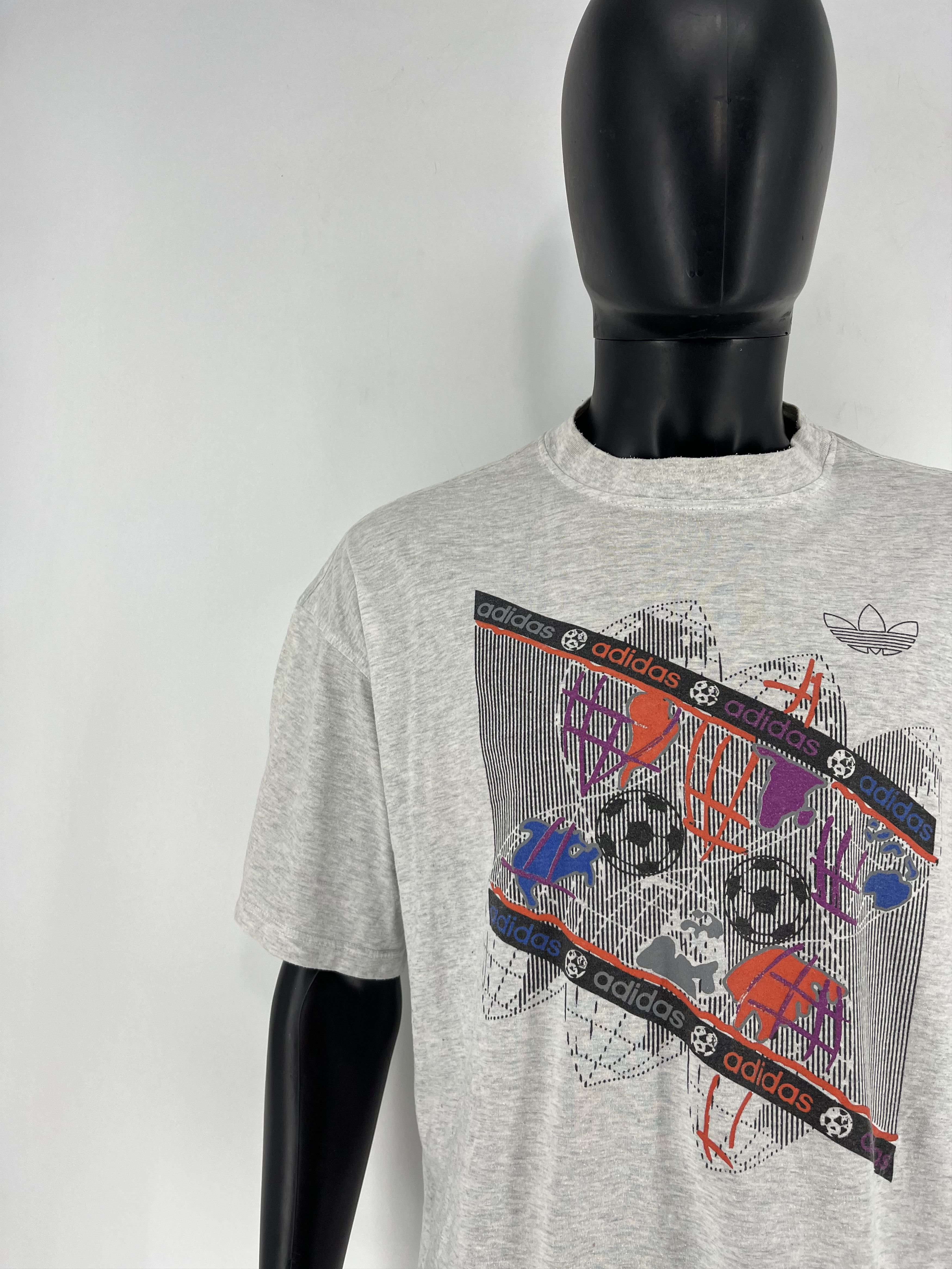 Adidas × Vintage Adidas Grau Grafik T-Shirt Silver Tag Banner Tag 80s Size US XL / EU 56 / 4 - 6 Thumbnail
