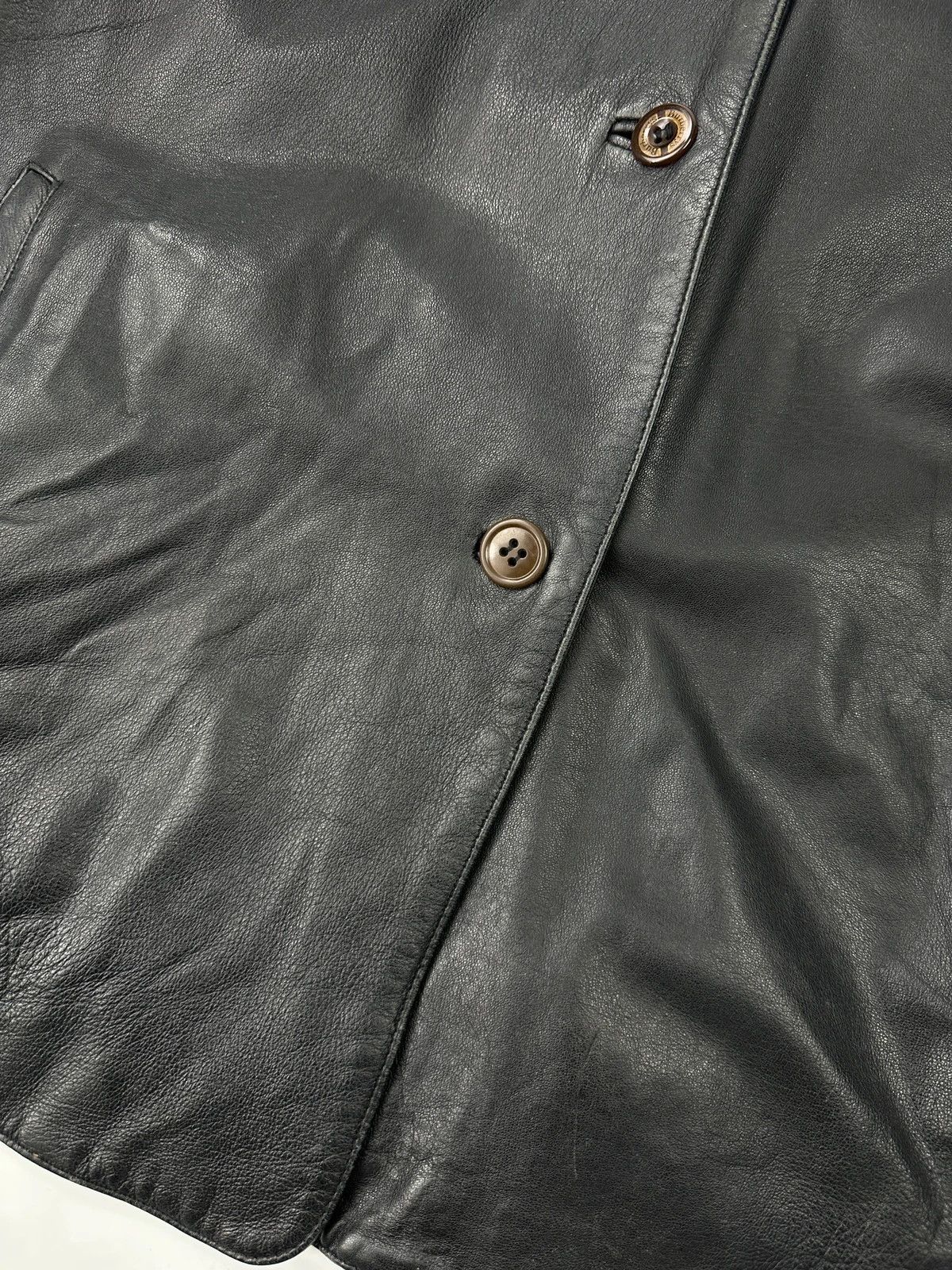 Burberry Burberrys 90s Black Leather Trench Coat Tartan Monogram Size US L / EU 52-54 / 3 - 6 Thumbnail