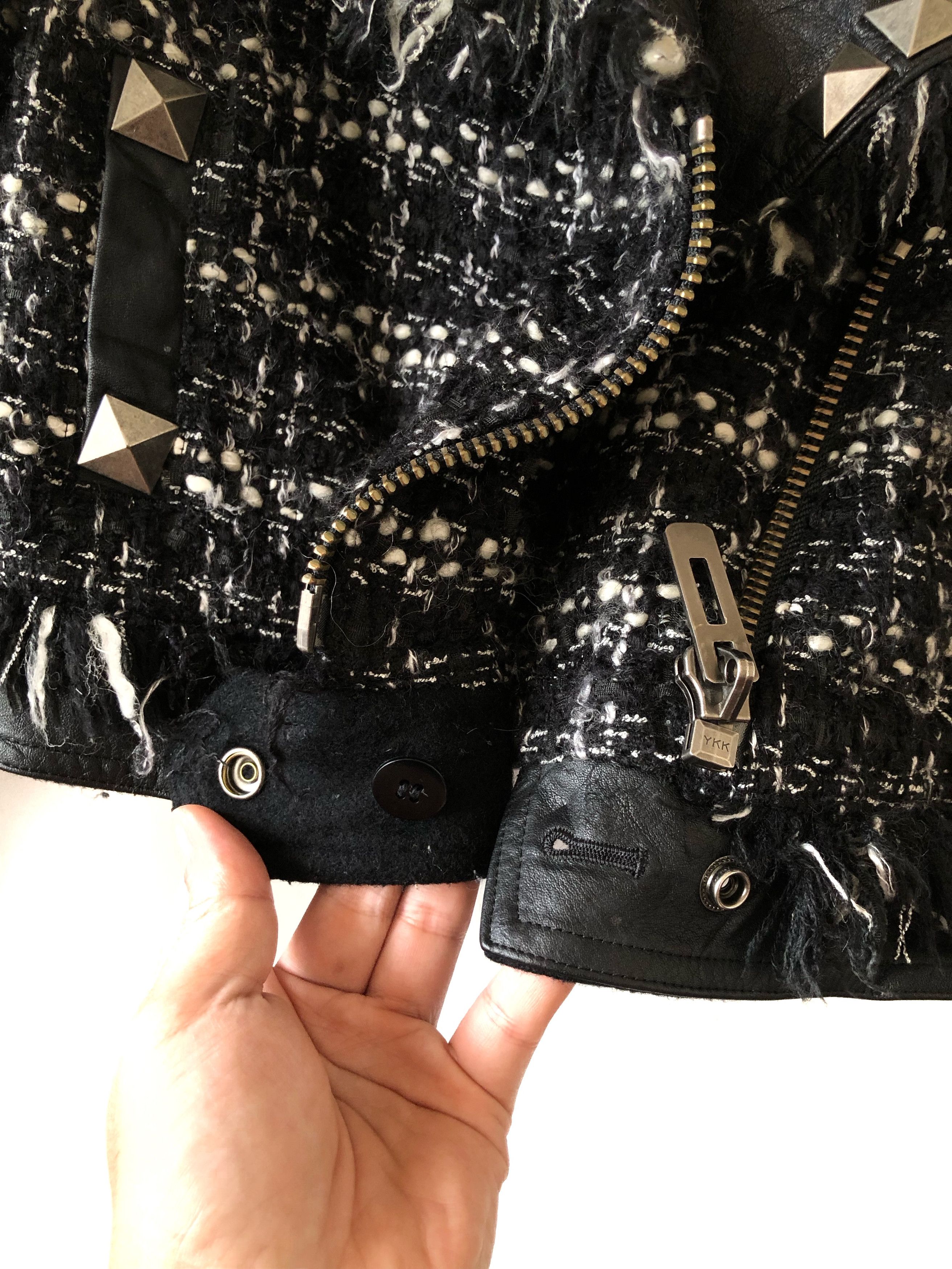 Japanese Brand RARE🔥JAPAN AULA AILA COW LEATHER TWEED STUDS DOUBLE COLLAR Size XS / US 0-2 / IT 36-38 - 10 Thumbnail