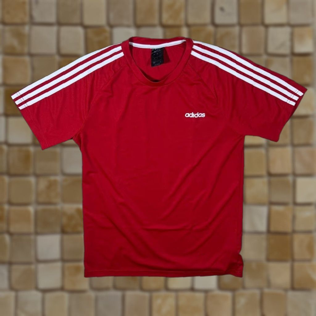Adidas Adidas Three Stripe Mini Spellout Polyester Red Short Sleeve T-Shirt Large Size US L / EU 52-54 / 3 - 1 Thumbnail