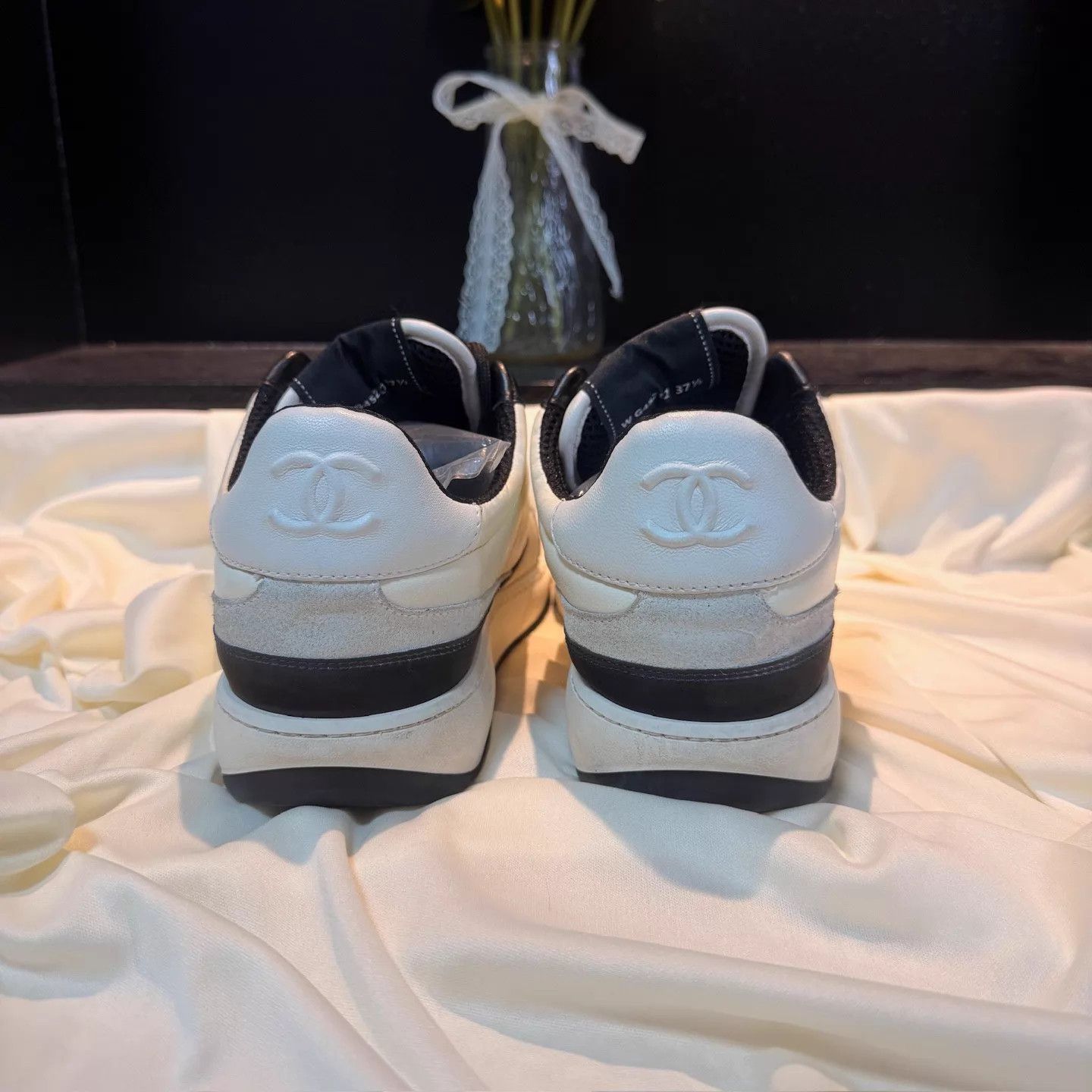 Chanel CHANEL Black & White CC Gold Sneaker 95 New 37.5 Size US 7 / IT 37 - 3 Thumbnail