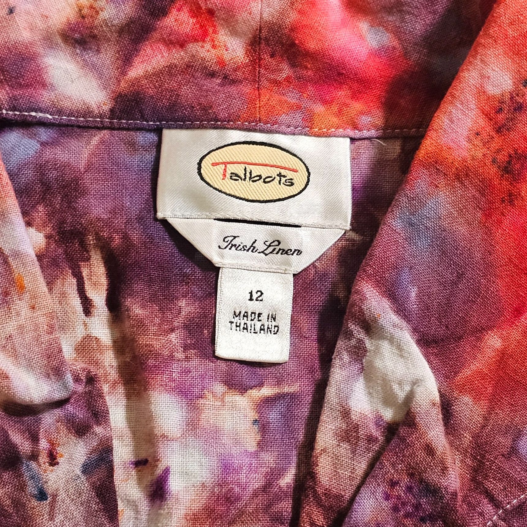 Talbots Talbots Top Shirt Womens 12 Red Purple Tie Dye Irish Linen Button Casual Career Size XL / US 12-14 / IT 48-50 - 3 Thumbnail