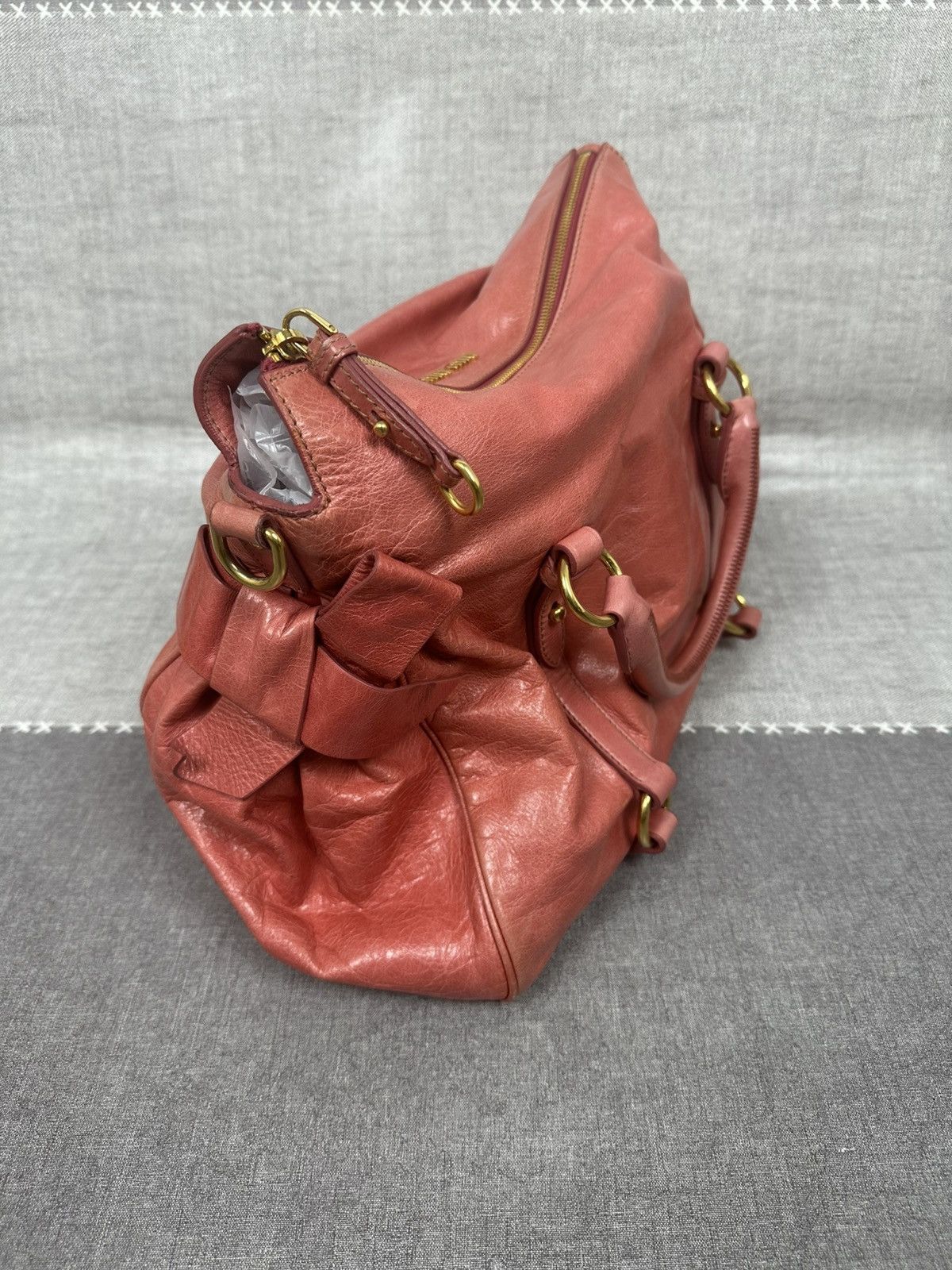Miu Miu Miu Miu Vitello Lux Bow Bag — Coral Pink Leather — Size 26 Size ONE SIZE - 8 Thumbnail