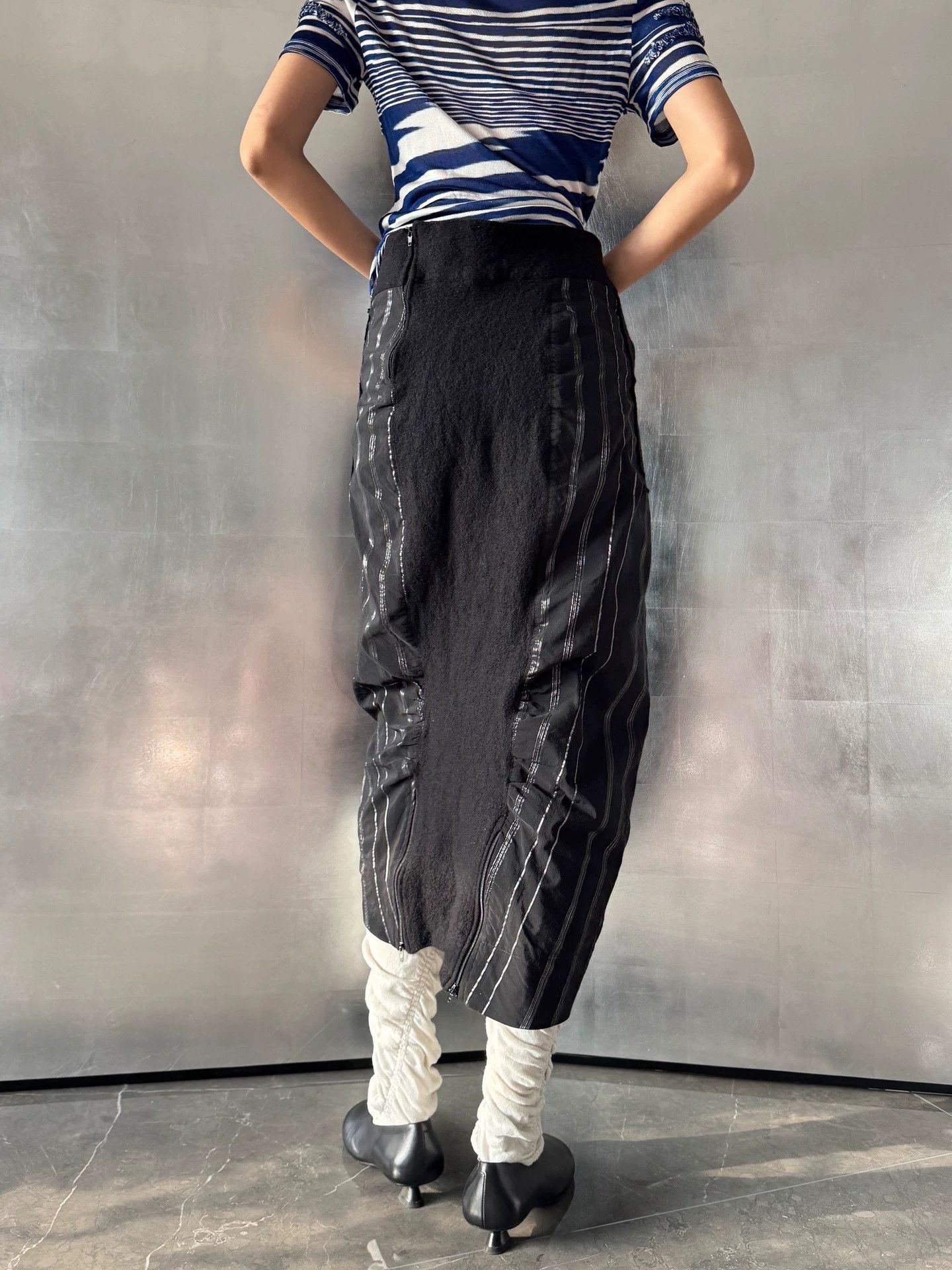 Other French Irregular Striped Textured Patchwork Skirt Size 27" / US 4 / IT 40 - 8 Thumbnail