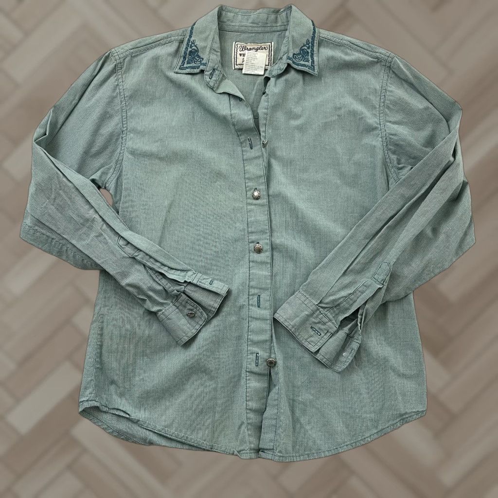 Wrangler Wrangler Western Long Sleeve Plaid Top Women S Green Shirt Size S / US 4 / IT 40 - 1 Thumbnail