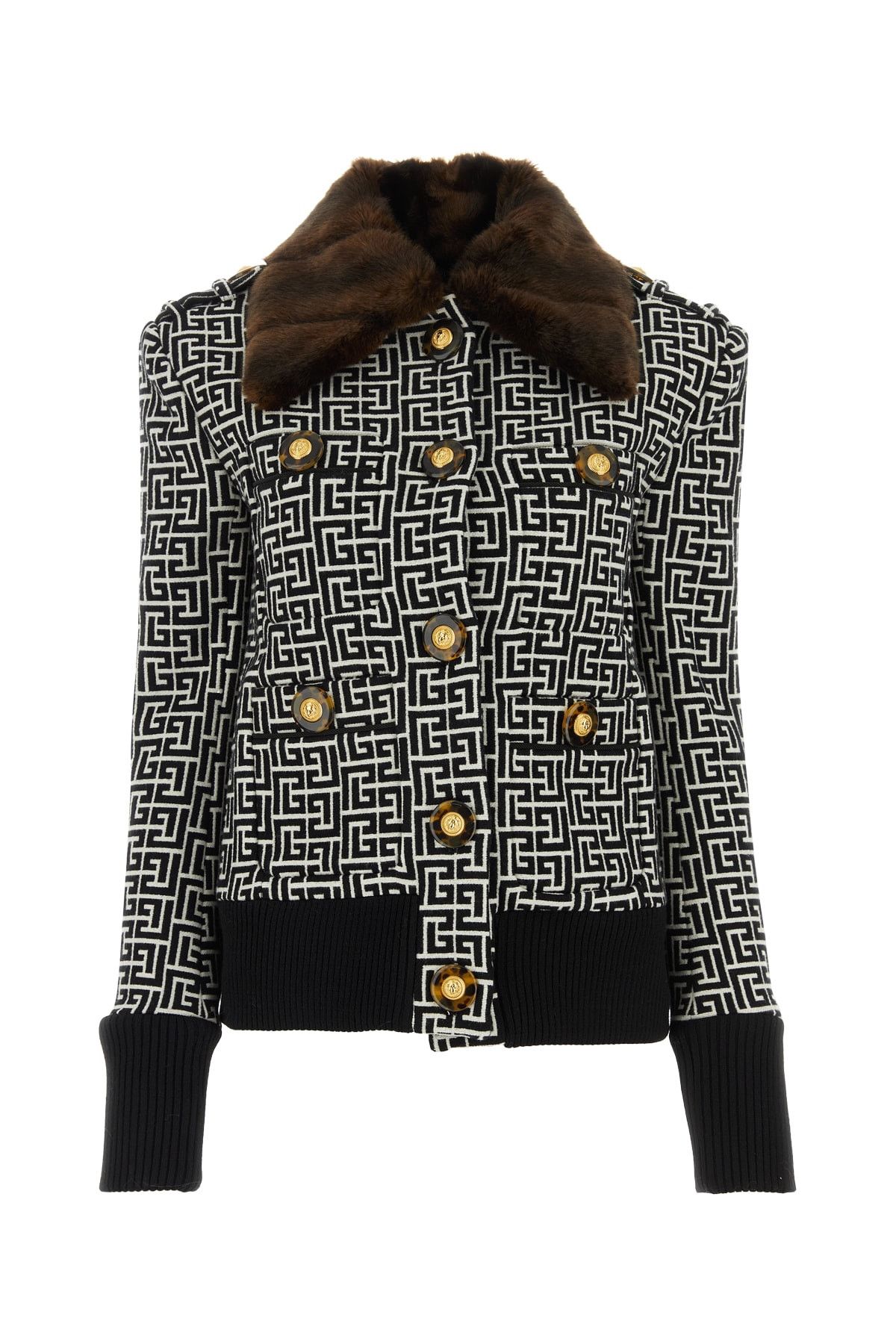 image of Balmain 4 Pkts Monogram Wool Cashmere Short Jckt in Mixed Colours, Women's (Size Medium)