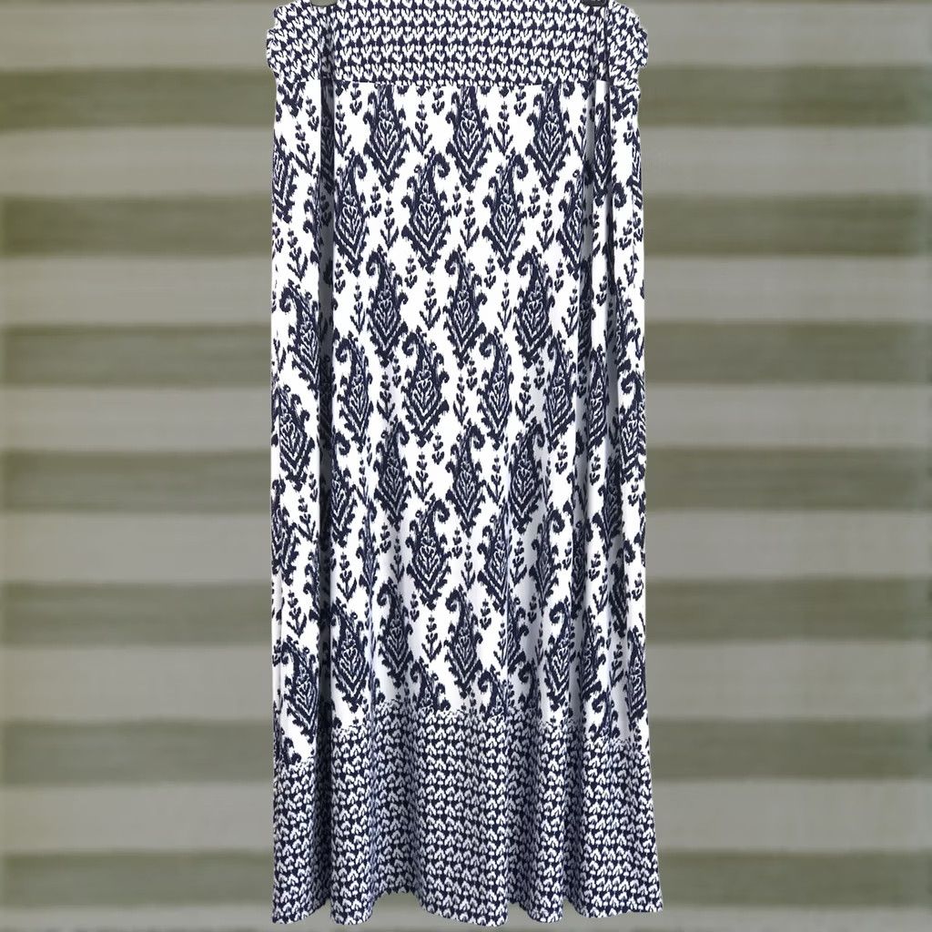 Etro Retro Maxi Skirt L Wht/Blue Geometric A-line Stretch Buttons Boho Hippie 30"w Size 36" / US 14 / IT 50 - 1 Thumbnail