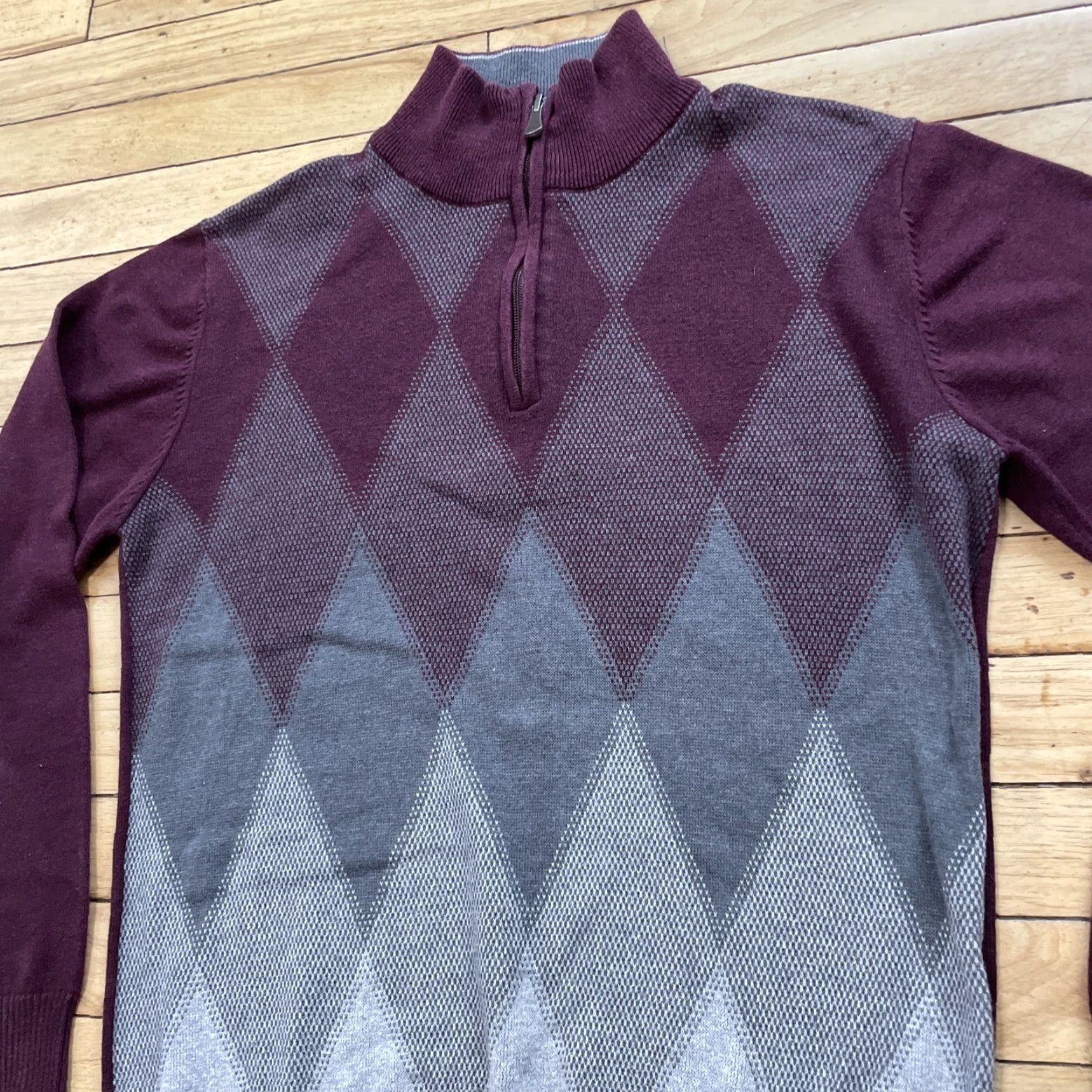 Vintage METHOD Sweater Men S 1/4 Zip Argyle Diamond Preppy Dark Academia Red Maroon Grey Diamond Knit Size US S / EU 44-46 / 1 - 3 Thumbnail