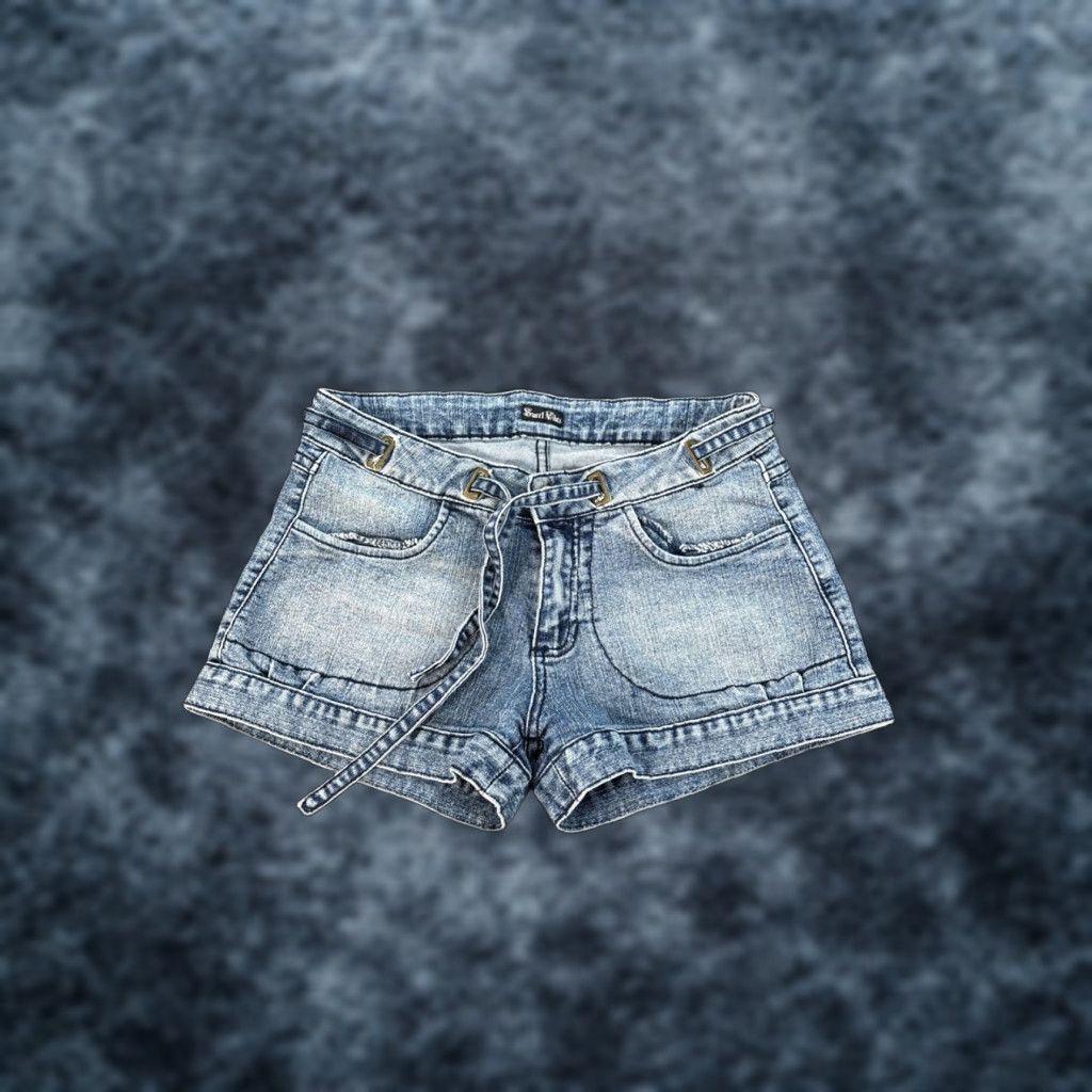 VIBE VINTAGE Sweet Vibes Denim Shorts 90s Light Wash Tie Front Pocket Womens 26 Blue Cut-Off Size 26" / US 2 / IT 38 - 1 Thumbnail